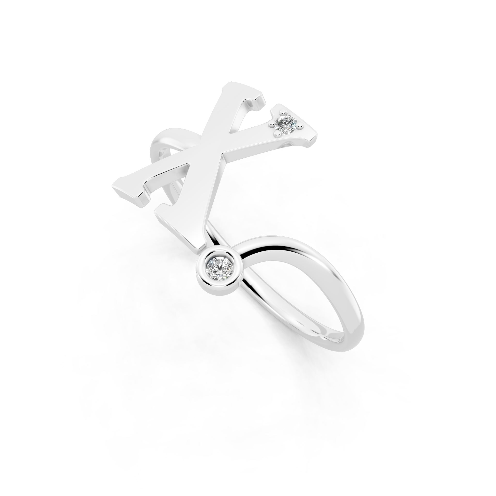 Sculptural X Initial Open Ring Lab Grown Diamond Look Design