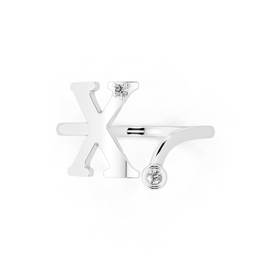 Sculptural X Initial Open Ring Lab Grown Diamond Look Design