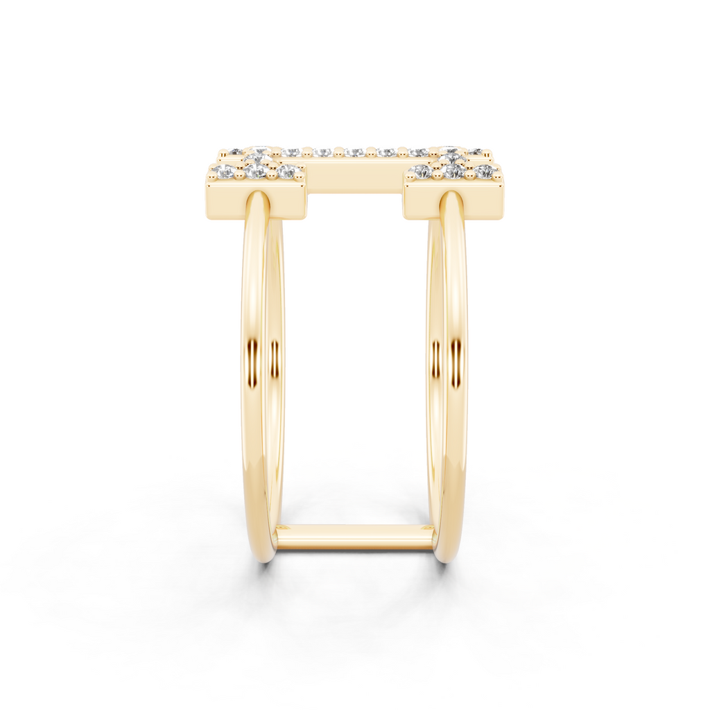Modern White, Rose & Gold Lab Grown Diamond Geometric Ring with Round Stone Accents