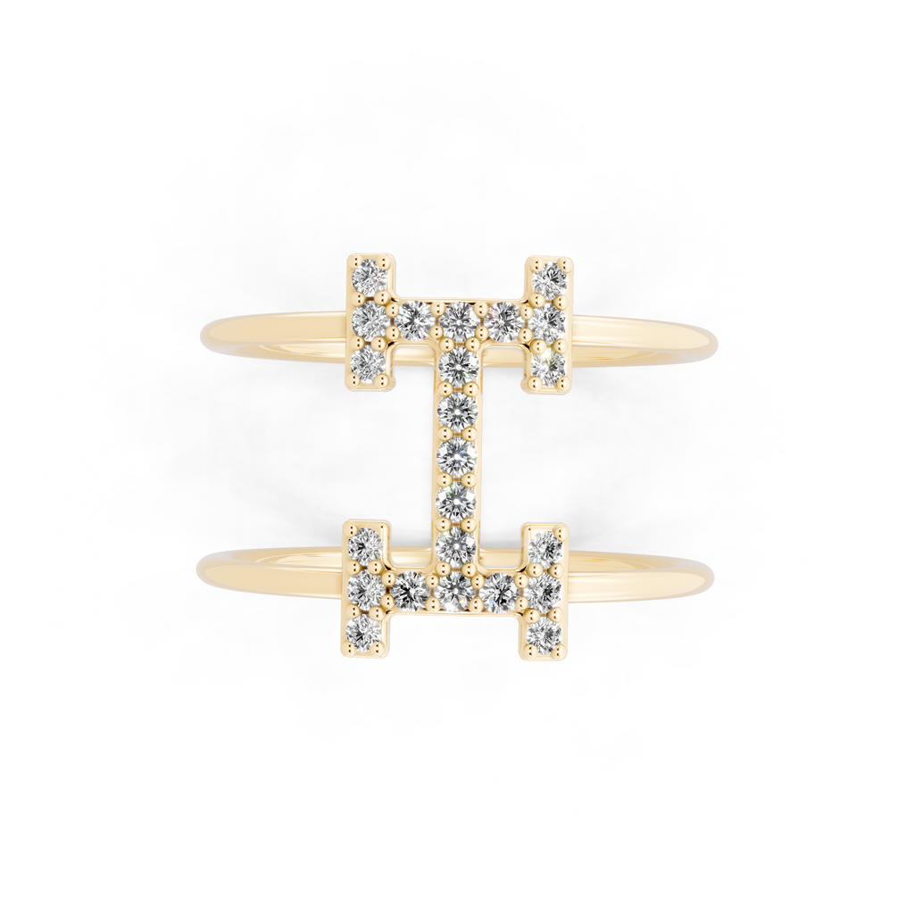 Modern White, Rose & Gold Lab Grown Diamond Geometric Ring with Round Stone Accents