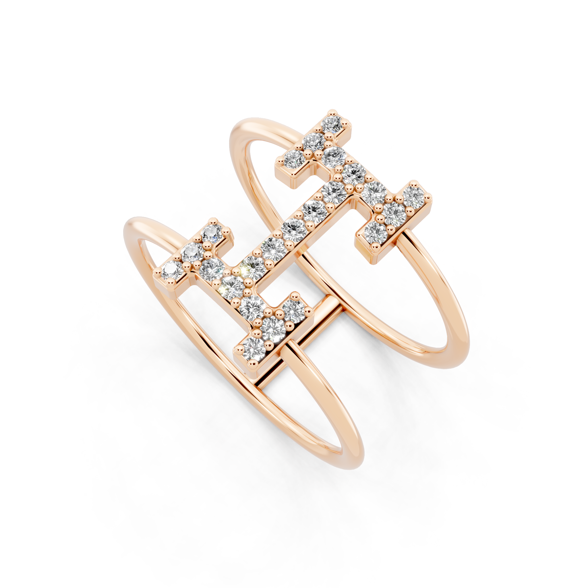 Modern White, Rose & Gold Lab Grown Diamond Geometric Ring with Round Stone Accents