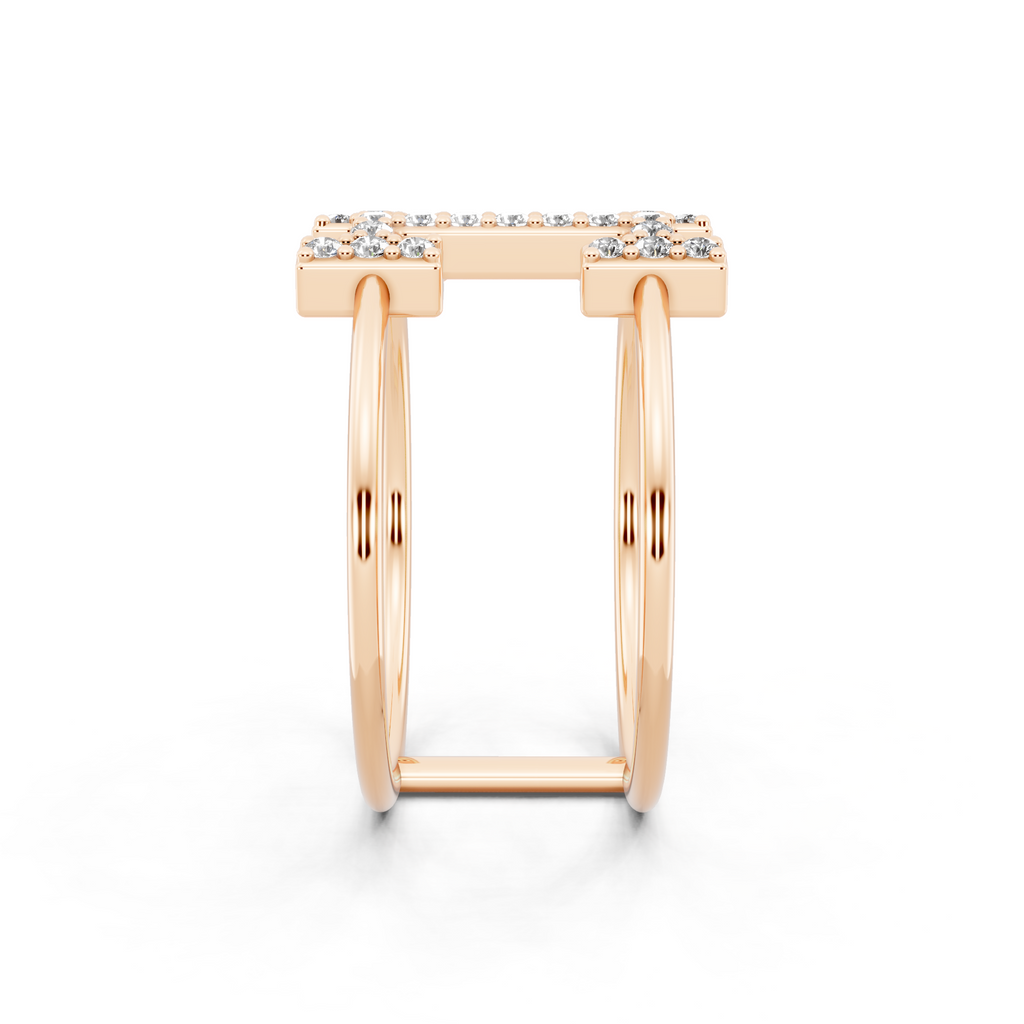 Modern White, Rose & Gold Lab Grown Diamond Geometric Ring with Round Stone Accents