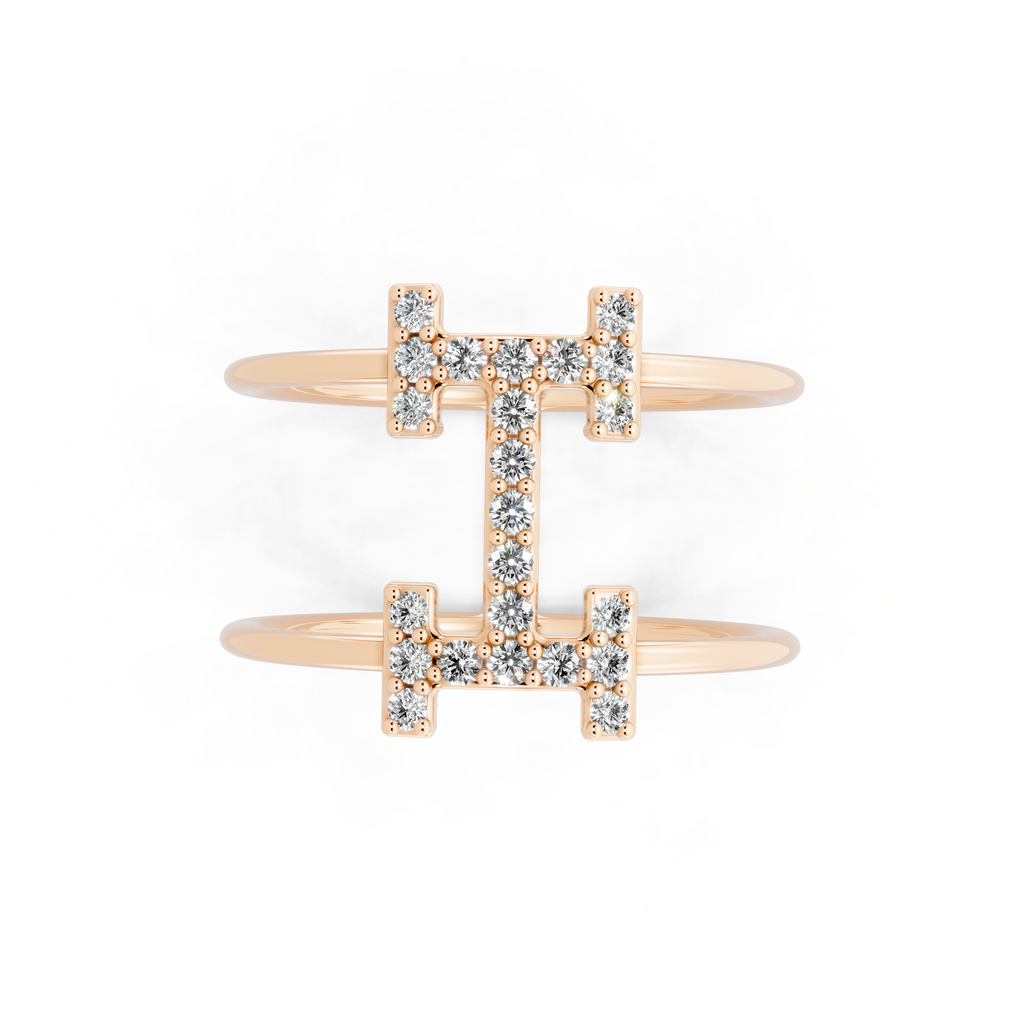 Modern White, Rose & Gold Lab Grown Diamond Geometric Ring with Round Stone Accents