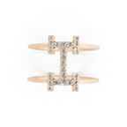 Modern White, Rose & Gold Lab Grown Diamond Geometric Ring with Round Stone Accents