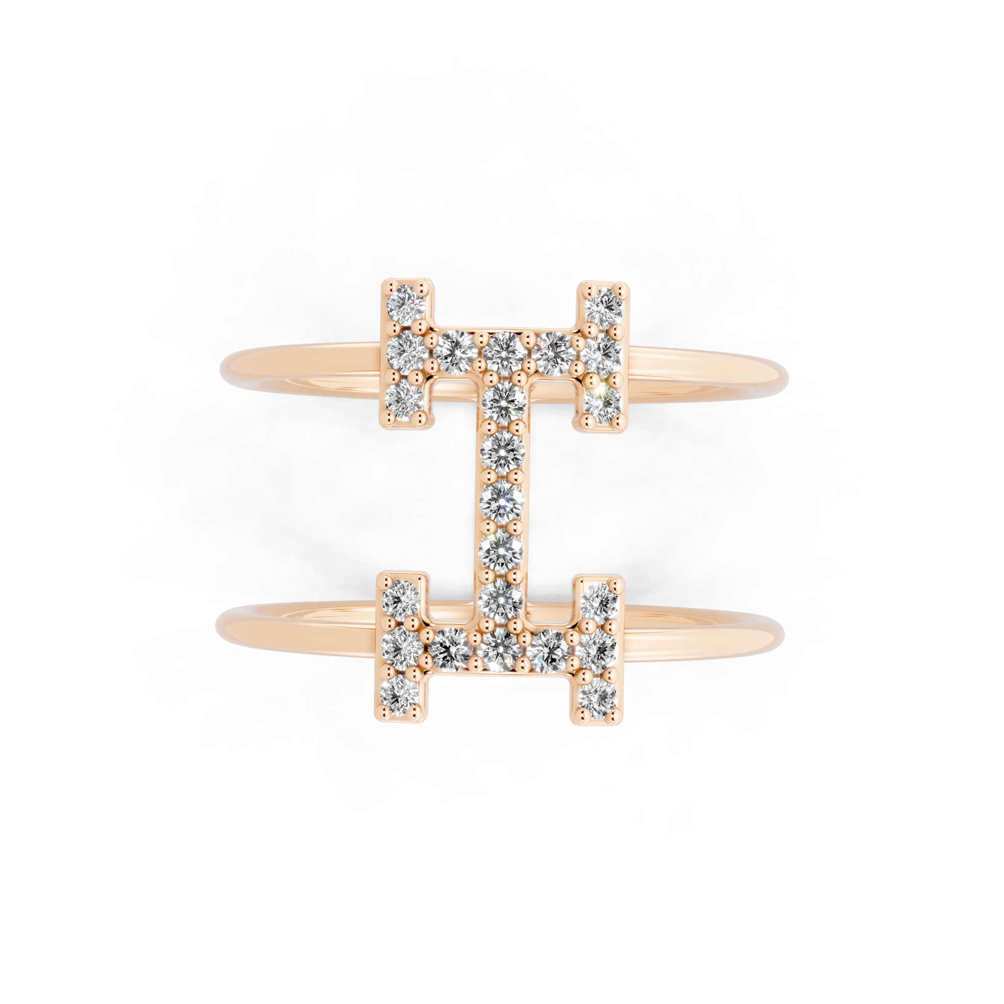 Modern White, Rose & Gold Lab Grown Diamond Geometric Ring with Round Stone Accents