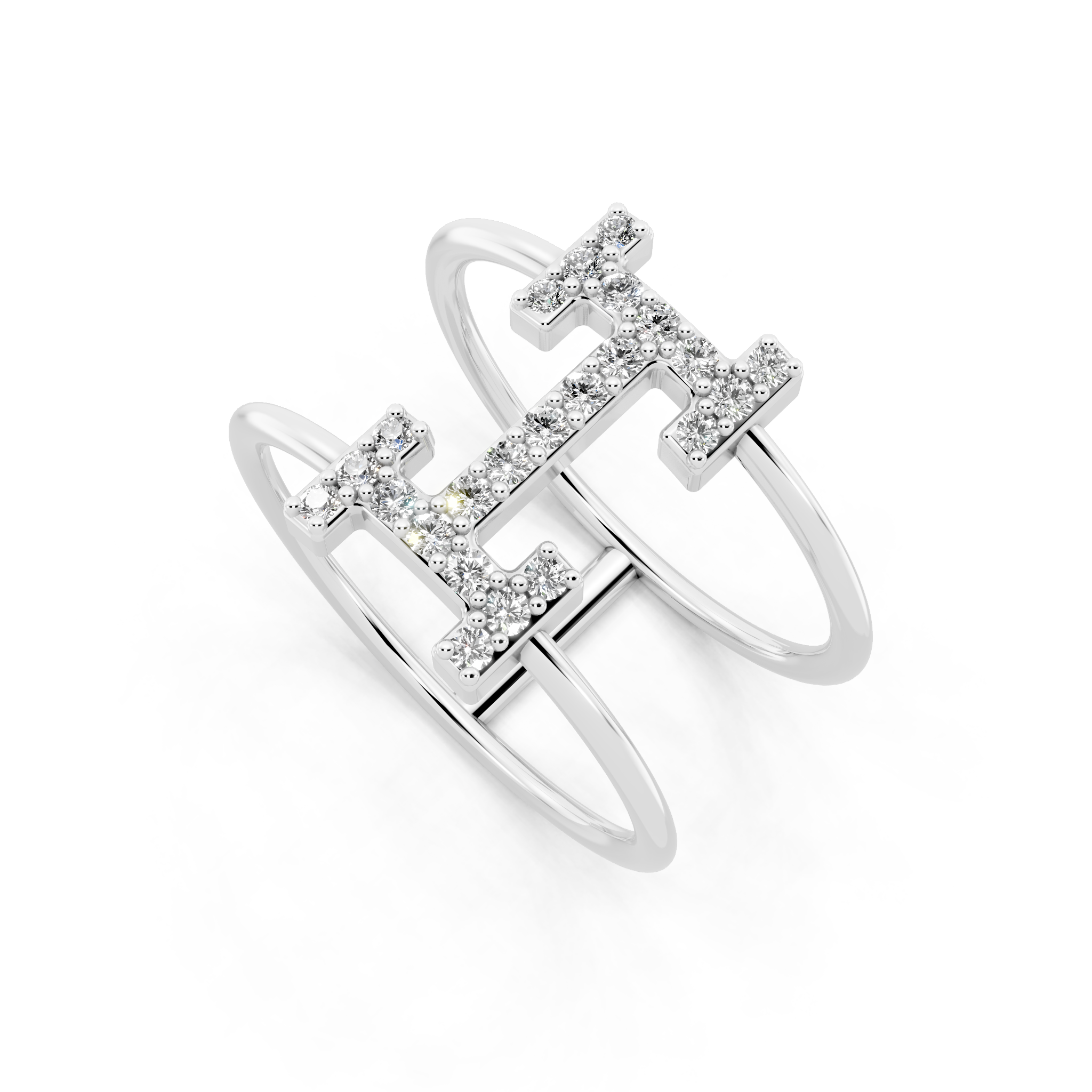 Modern White, Rose & Gold Lab Grown Diamond Geometric Ring with Round Stone Accents