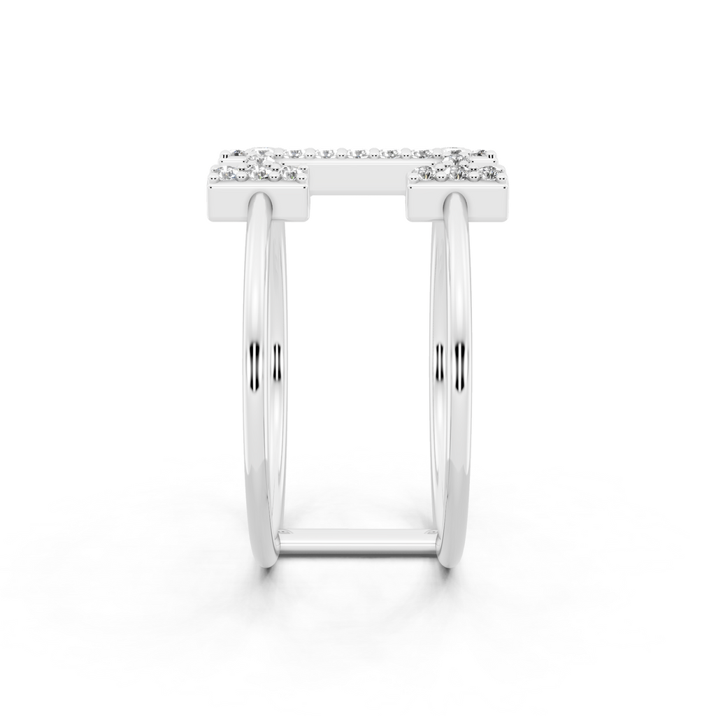 Modern White, Rose & Gold Lab Grown Diamond Geometric Ring with Round Stone Accents