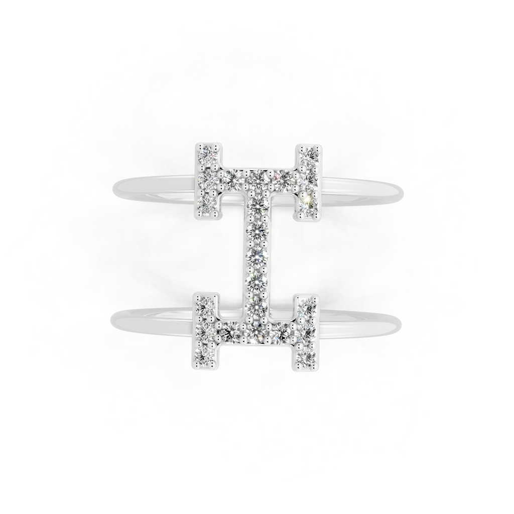 Modern White, Rose & Gold Lab Grown Diamond Geometric Ring with Round Stone Accents