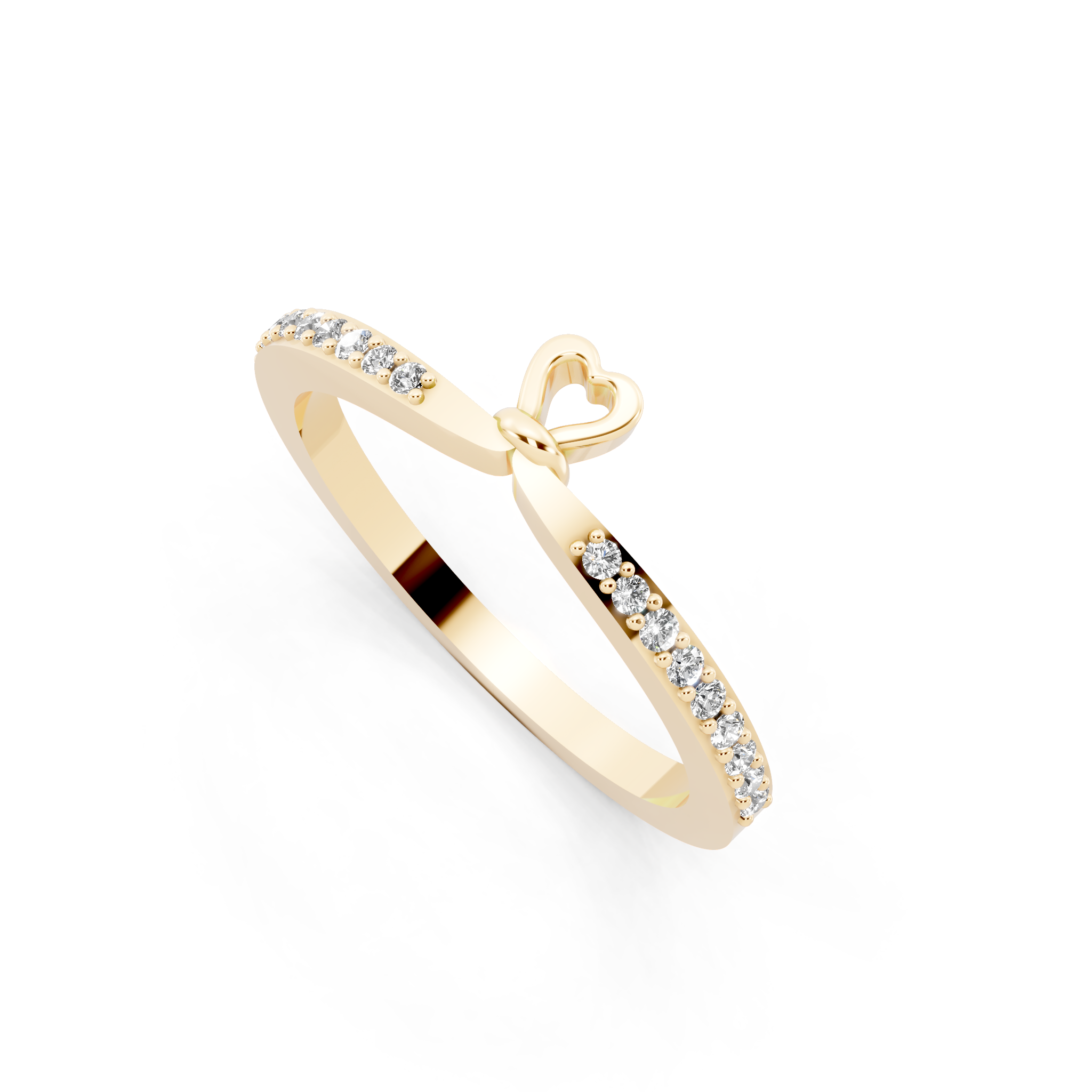 Minimal White, Rose & Gold Tone Heart Charm Pavé Band Lab Grown Diamond Ring with Round White Stone Accents