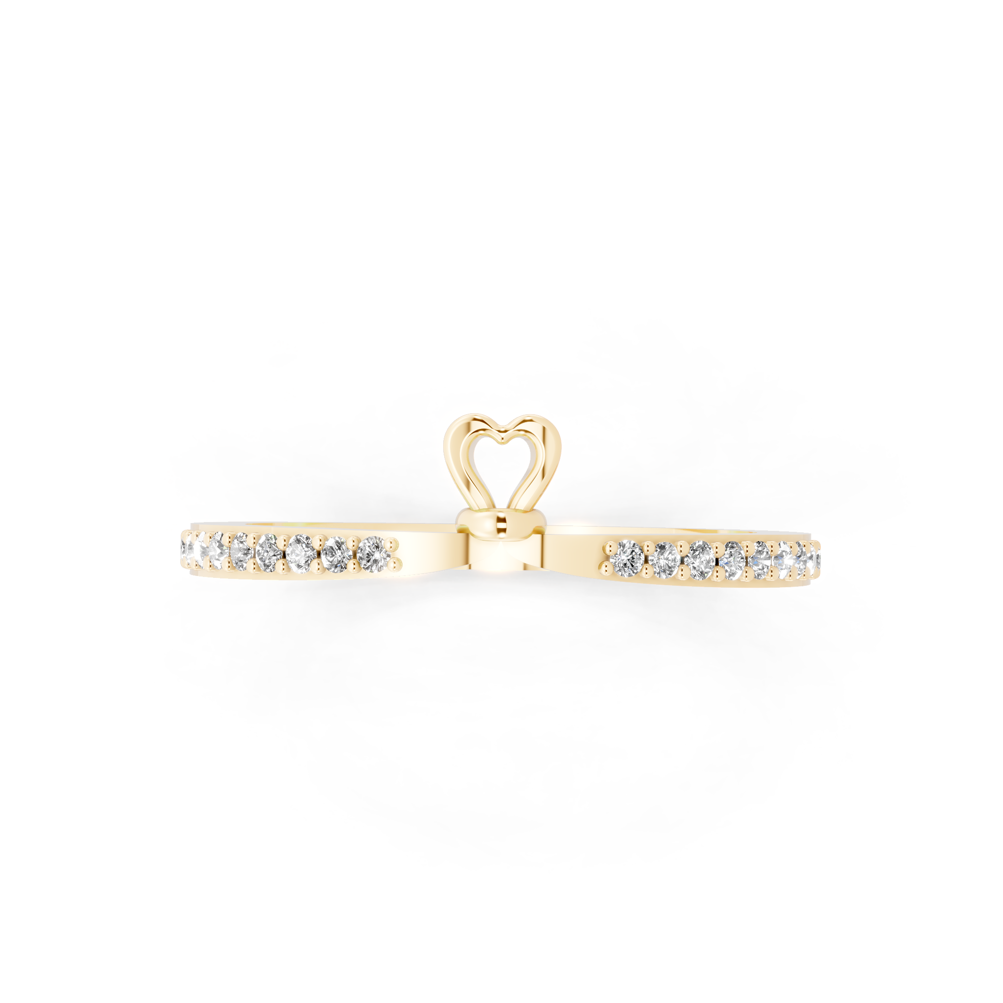 Minimal White, Rose & Gold Tone Heart Charm Pavé Band Lab Grown Diamond Ring with Round White Stone Accents