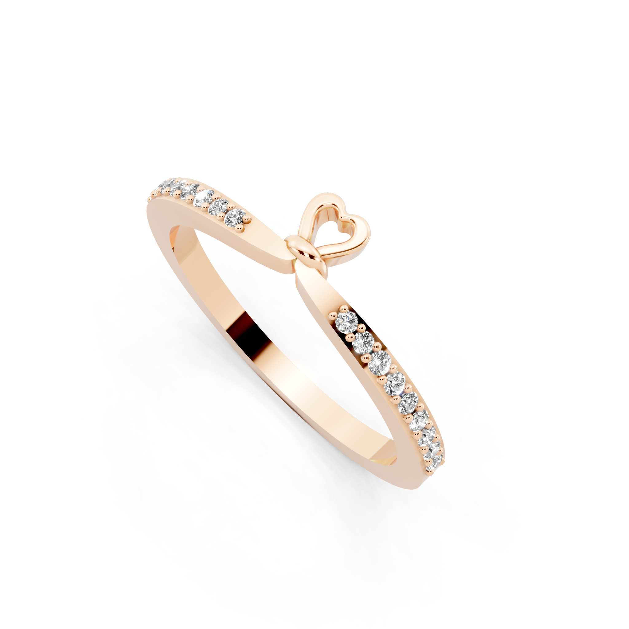 Minimal White, Rose & Gold Tone Heart Charm Pavé Band Lab Grown Diamond Ring with Round White Stone Accents