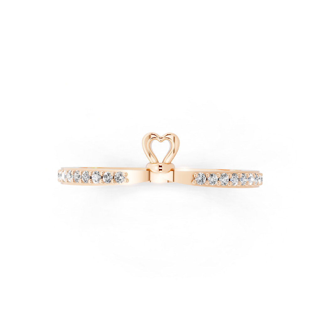 Minimal White, Rose & Gold Tone Heart Charm Pavé Band Lab Grown Diamond Ring with Round White Stone Accents