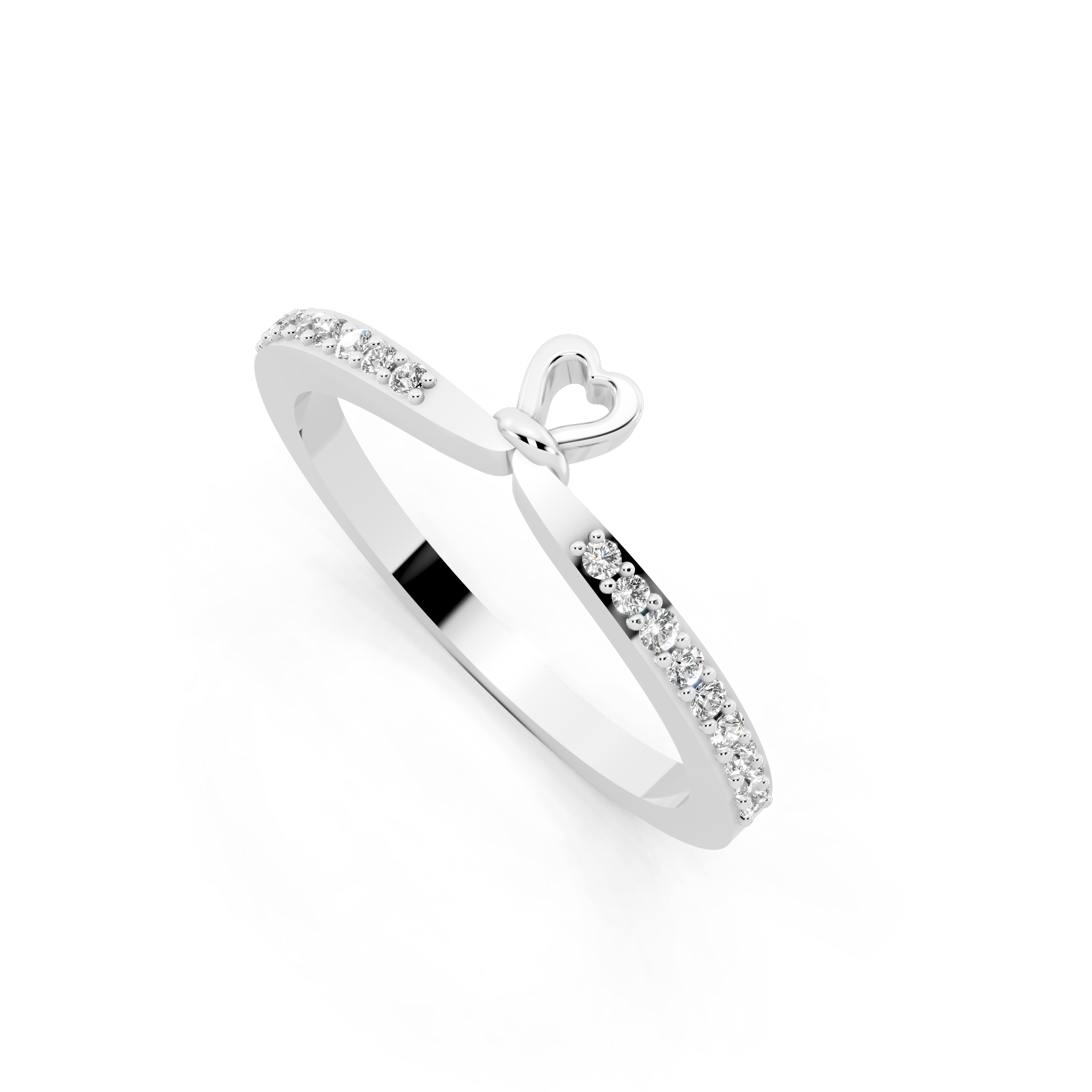 Minimal White, Rose & Gold Tone Heart Charm Pavé Band Lab Grown Diamond Ring with Round White Stone Accents