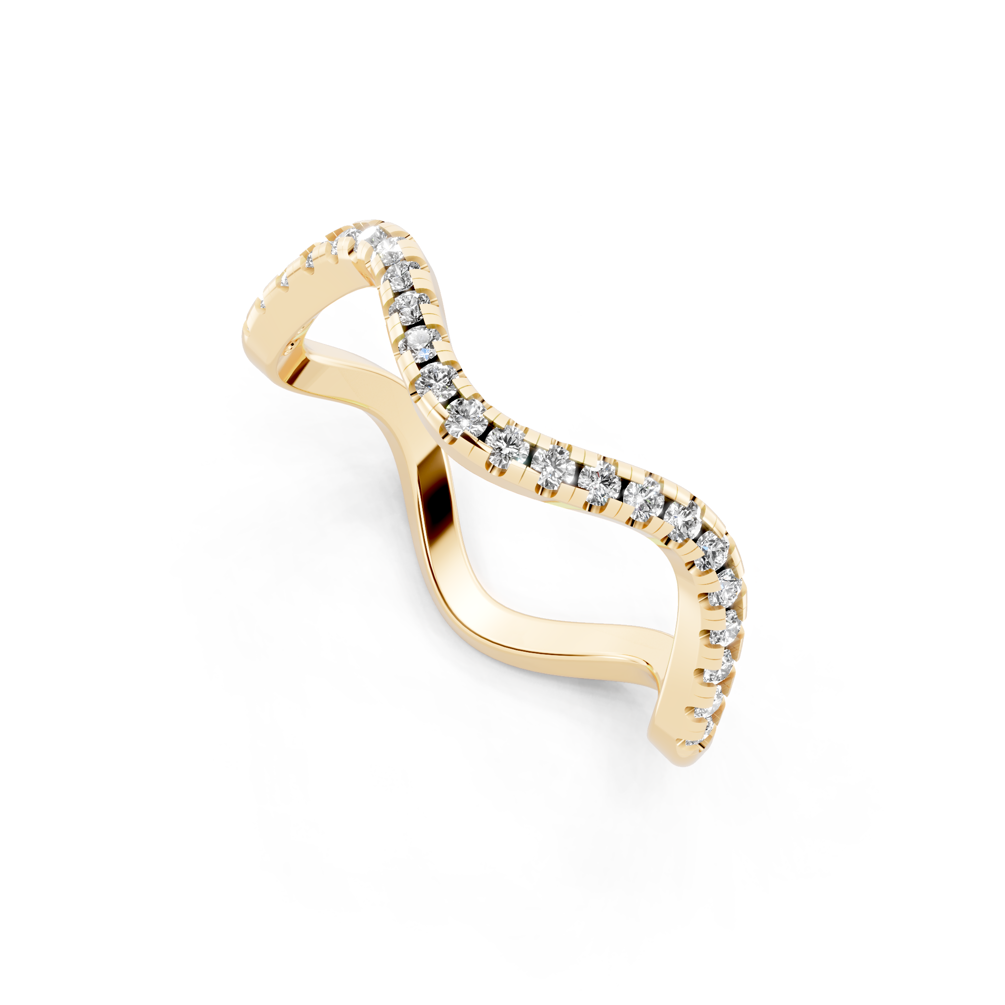 Sculptural Wave Ring with Round Brilliant Lab Created Diamond in 14K Gold