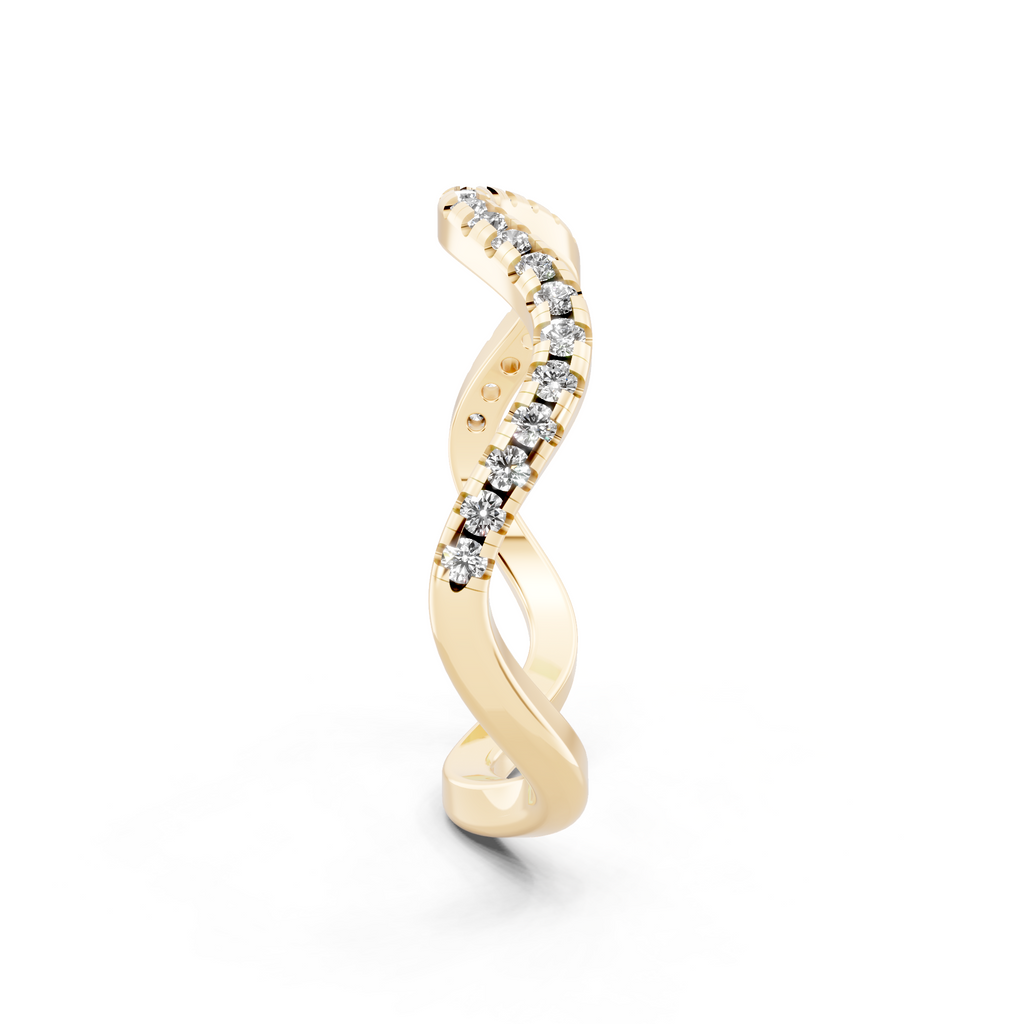 Sculptural Wave Ring with Round Brilliant Lab Created Diamond in 14K Gold