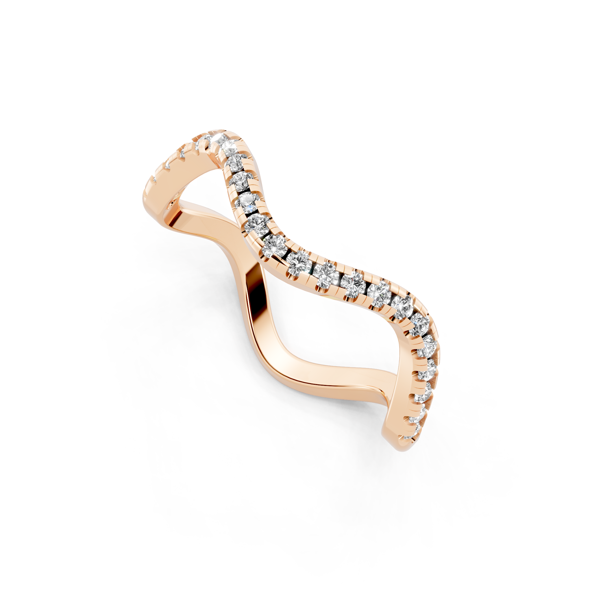 Sculptural Wave Ring with Round Brilliant Lab Created Diamond in 14K Gold