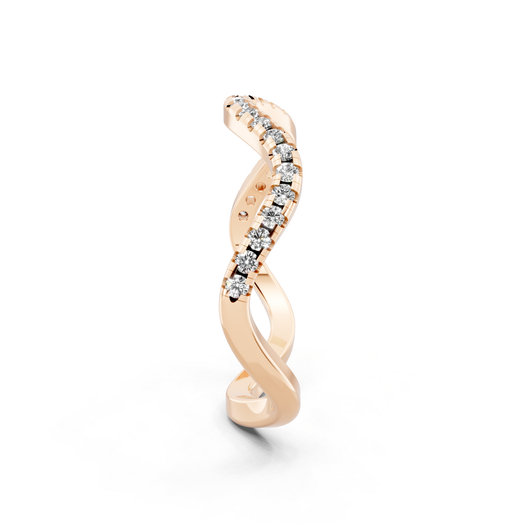 Sculptural Wave Ring with Round Brilliant Lab Created Diamond in 14K Gold