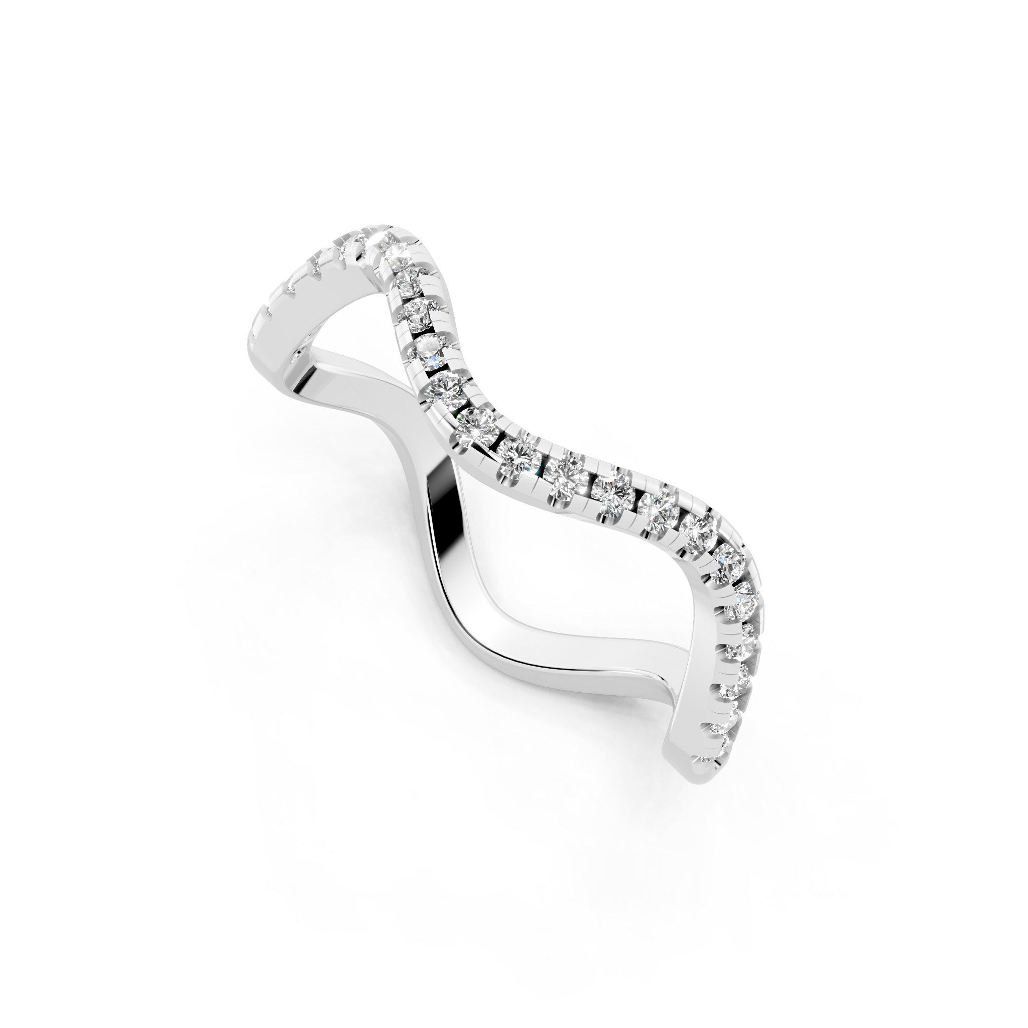 Sculptural Wave Ring with Round Brilliant Lab Created Diamond in 14K Gold