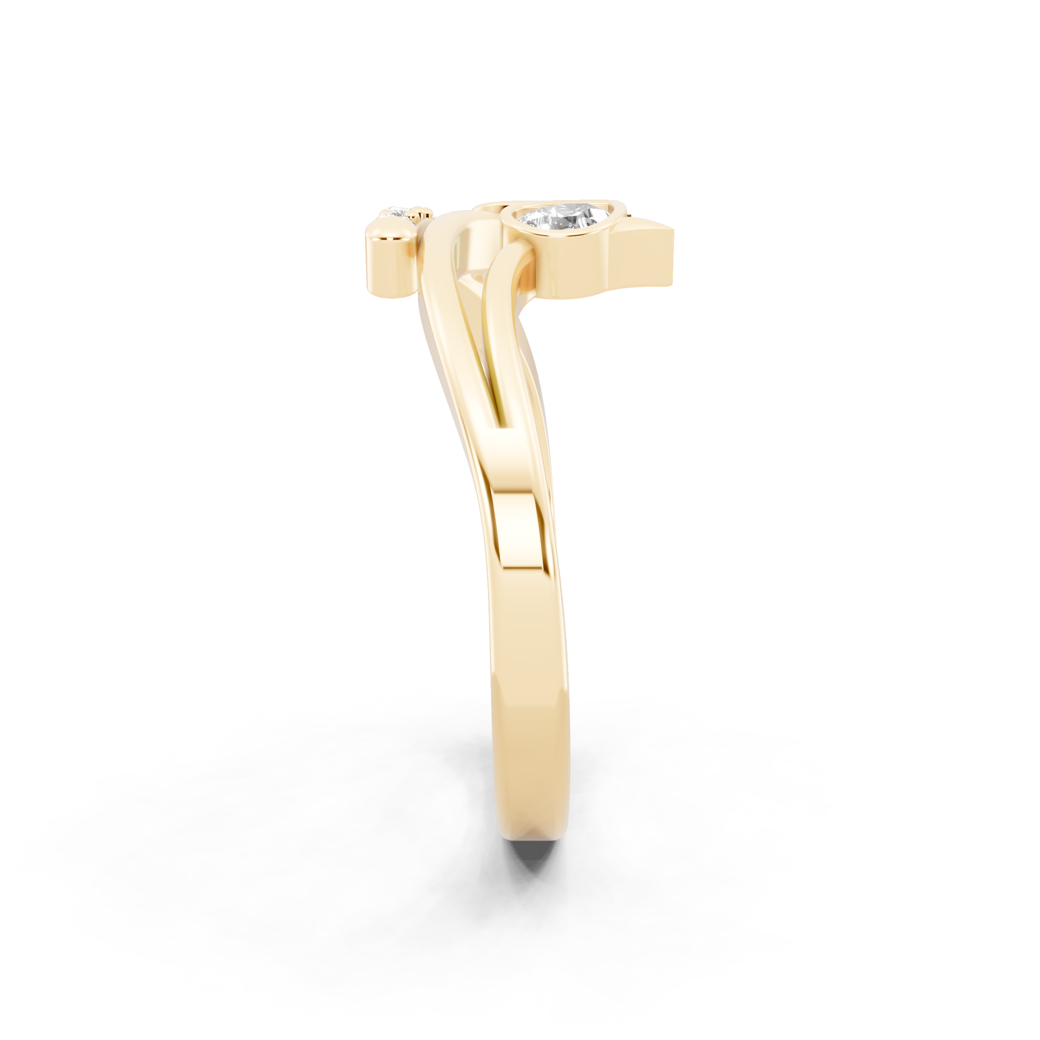 Modern Pear Cut Lab Grown Diamond Open Bypass Ring with Side Round Cut Accents