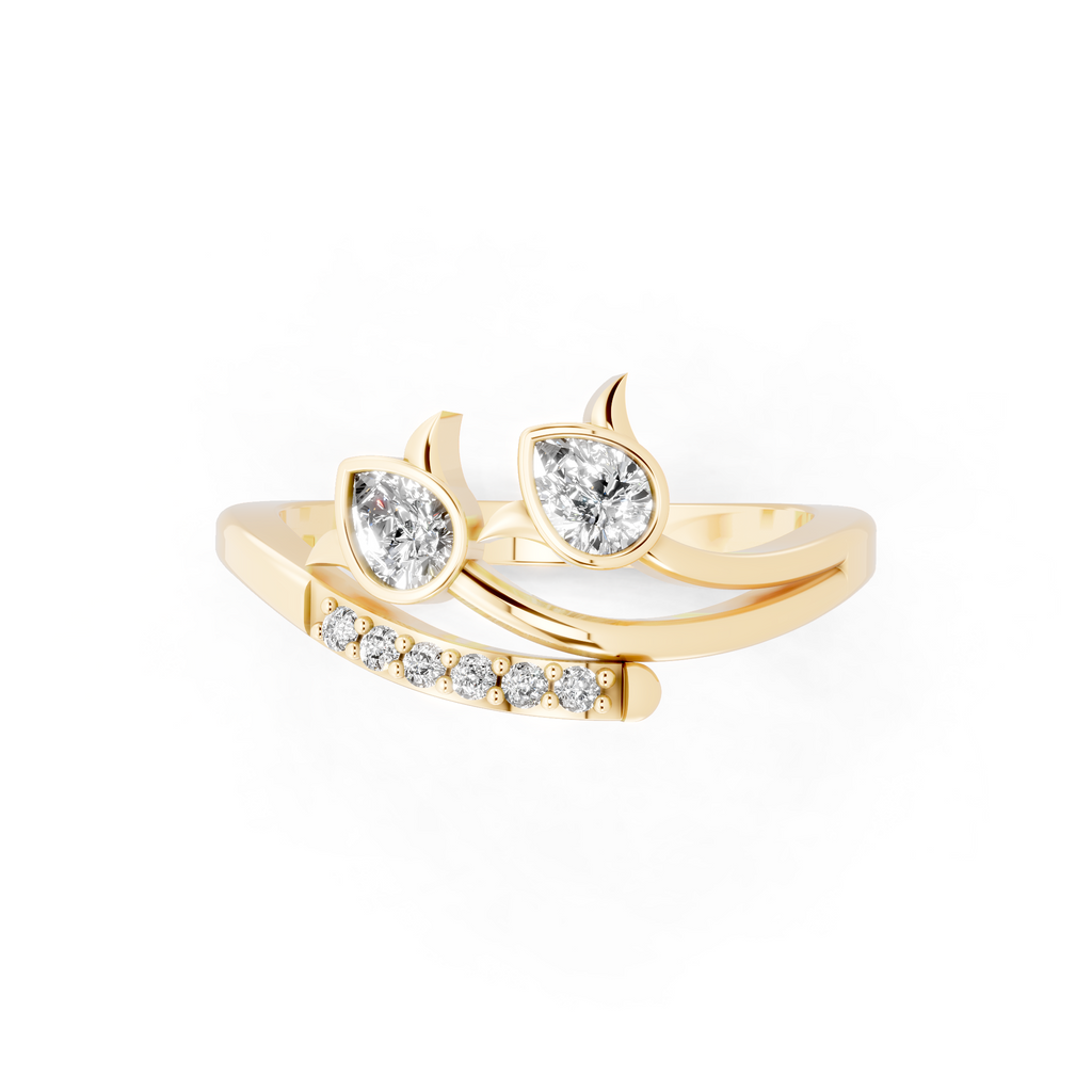 Modern Pear Cut Lab Grown Diamond Open Bypass Ring with Side Round Cut Accents