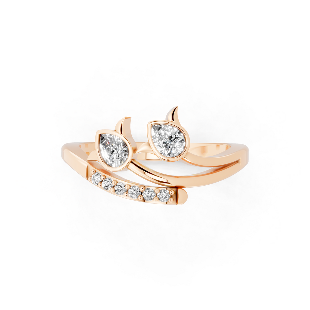 Modern Pear Cut Lab Grown Diamond Open Bypass Ring with Side Round Cut Accents