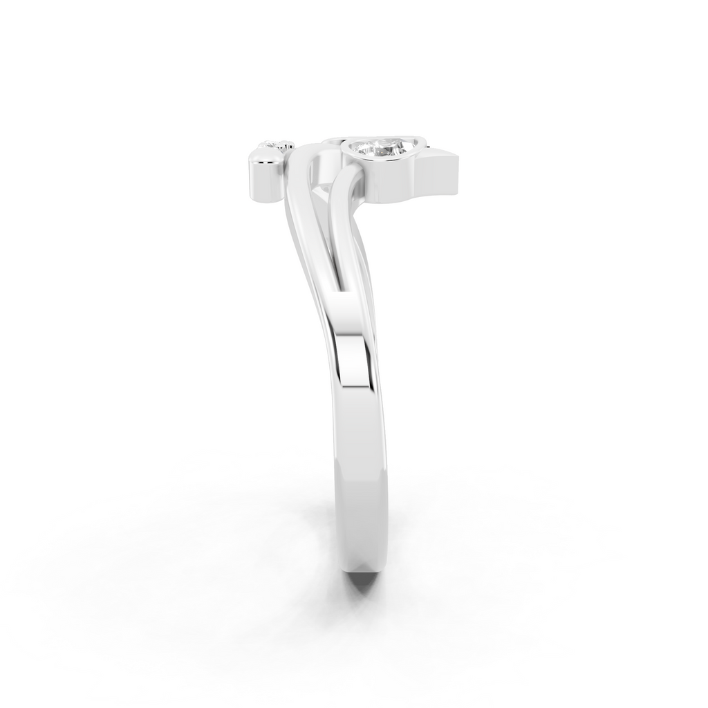 Modern Pear Cut Lab Grown Diamond Open Bypass Ring with Side Round Cut Accents