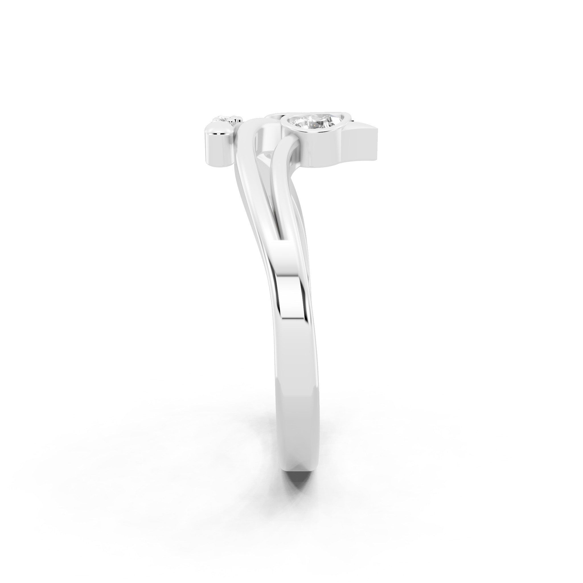 Modern Pear Cut Lab Grown Diamond Open Bypass Ring with Side Round Cut Accents