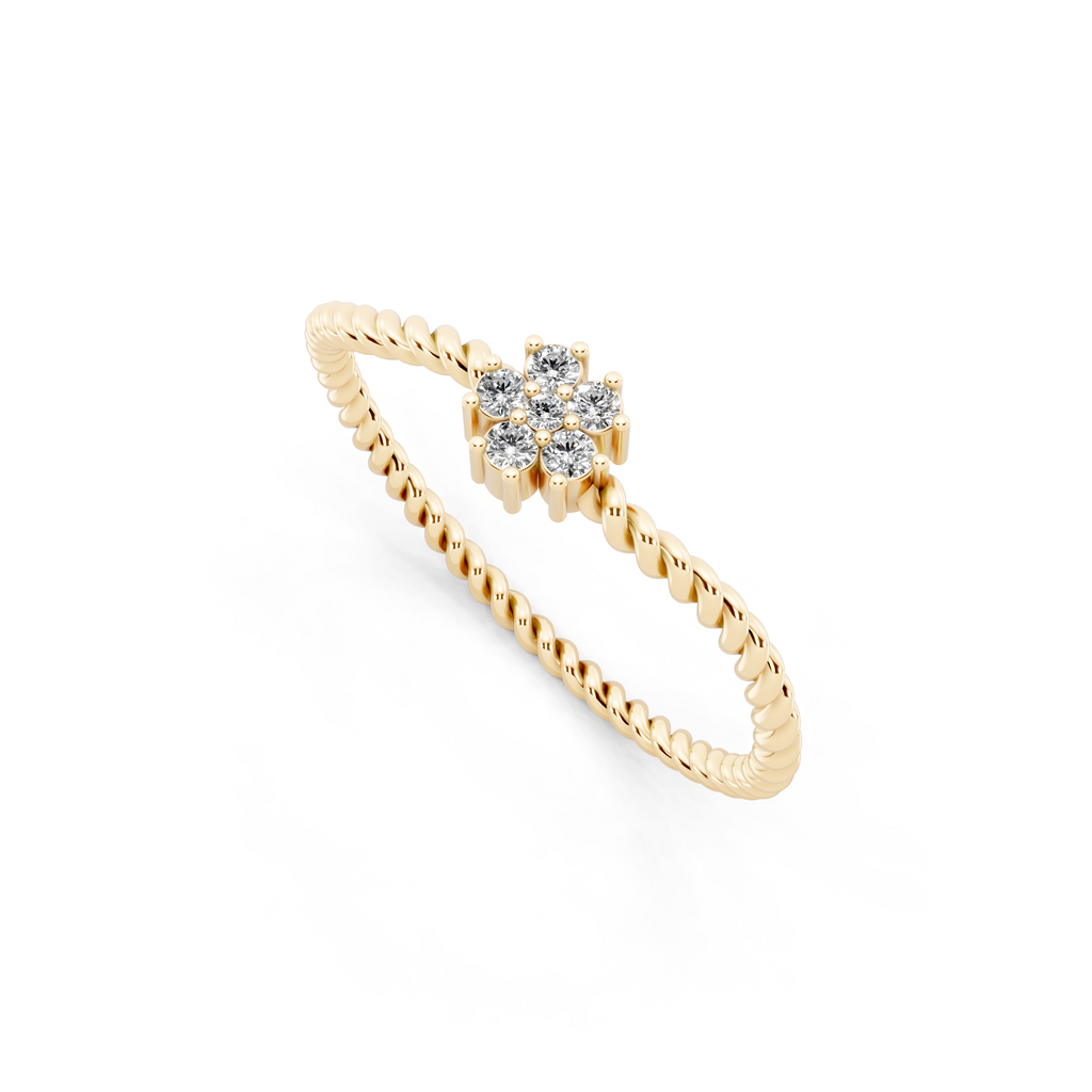 Dainty Twist Band Lab Grown Diamond Flower Ring for Fiancée