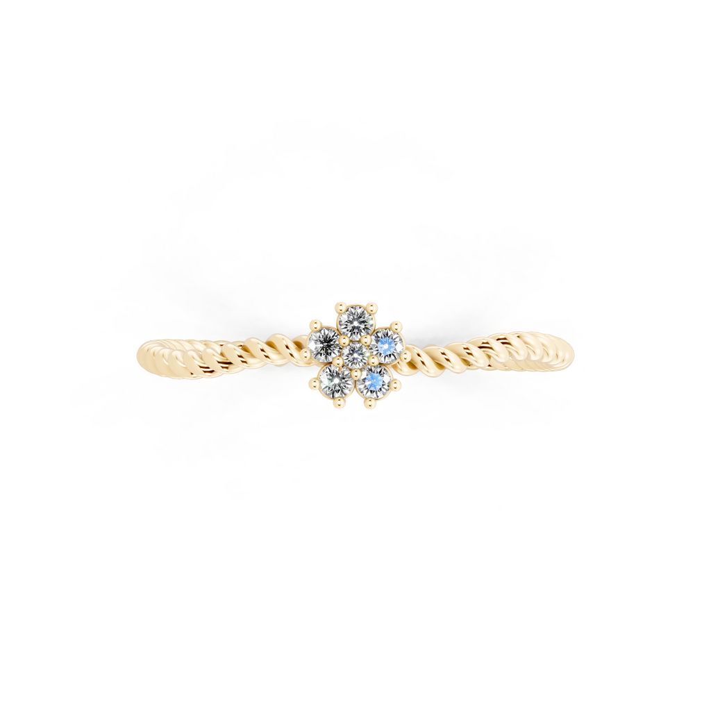 Dainty Twist Band Lab Grown Diamond Flower Ring for Fiancée