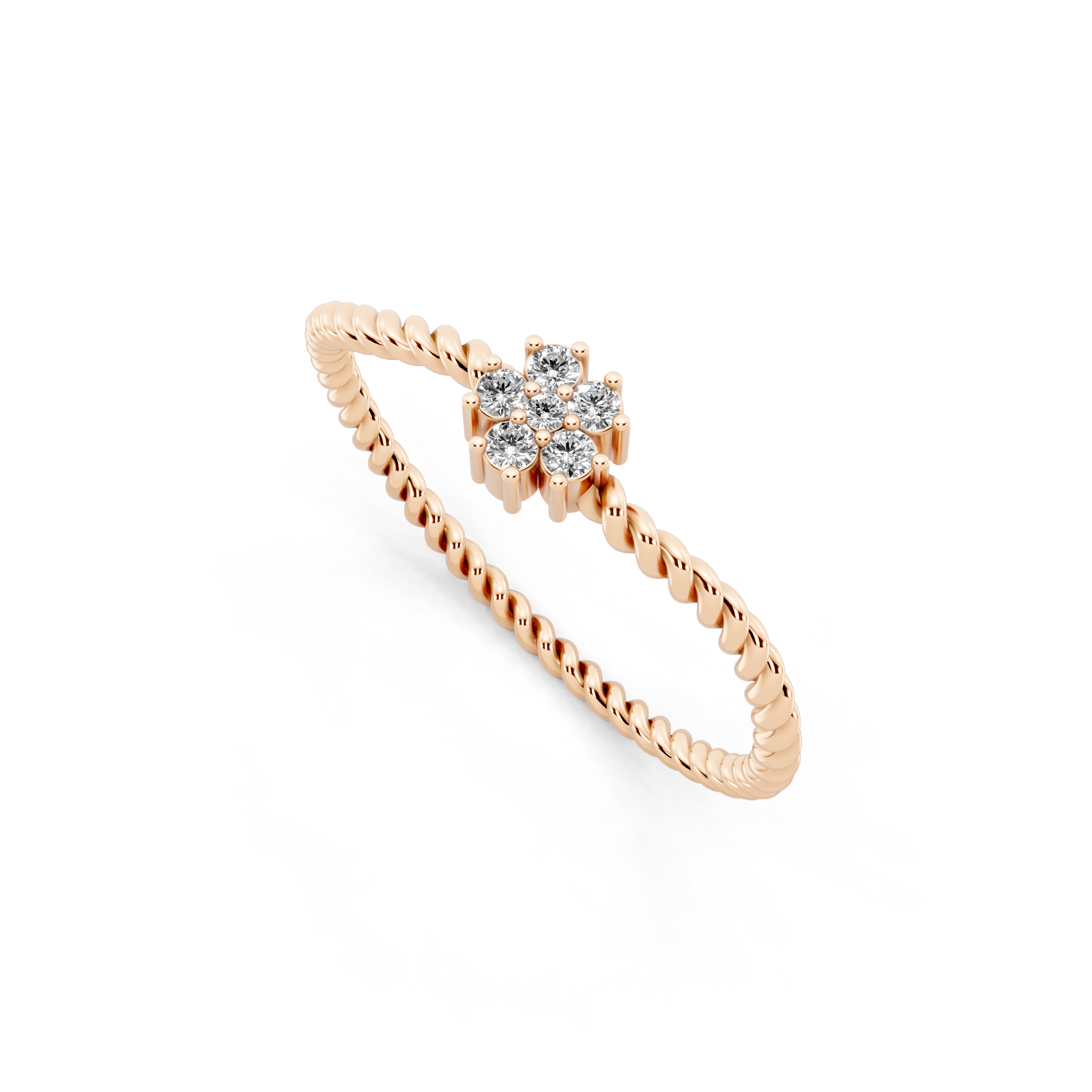 Dainty Twist Band Lab Grown Diamond Flower Ring for Fiancée