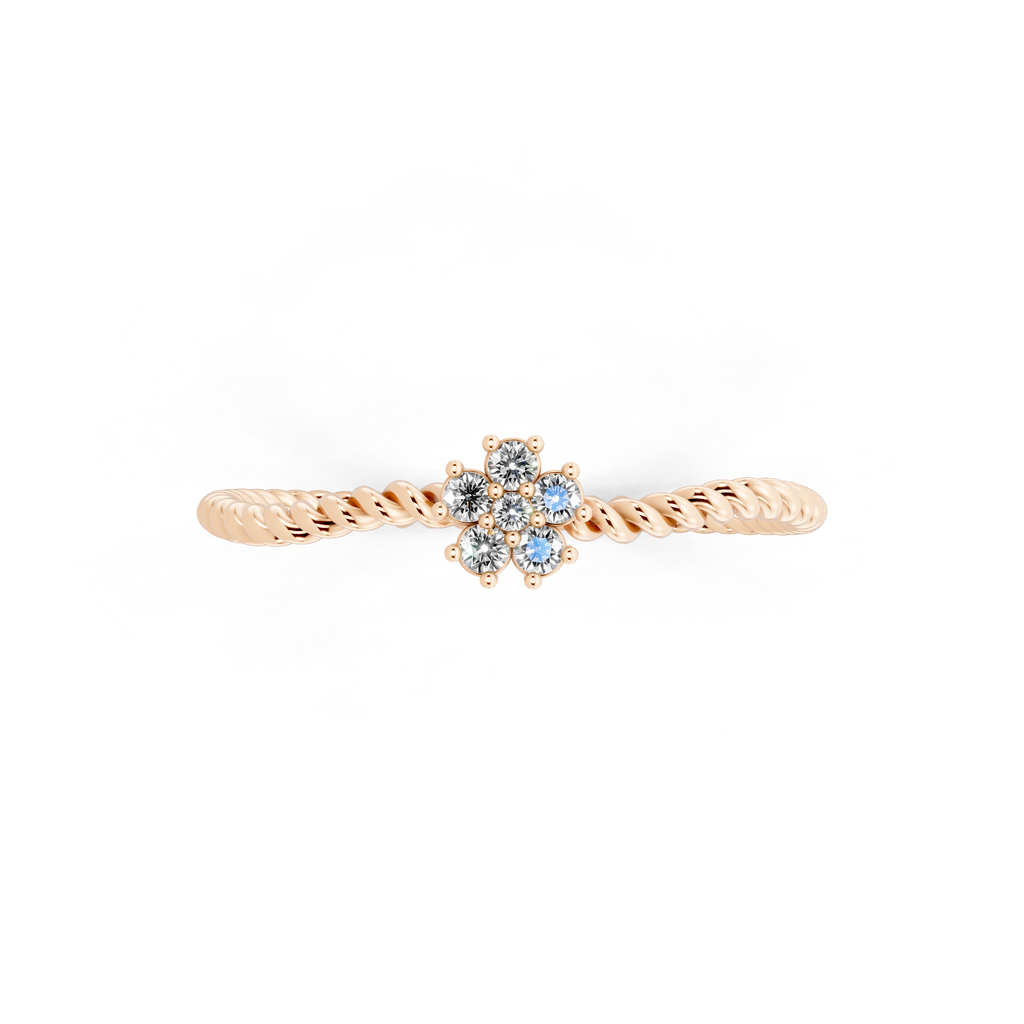 Dainty Twist Band Lab Grown Diamond Flower Ring for Fiancée