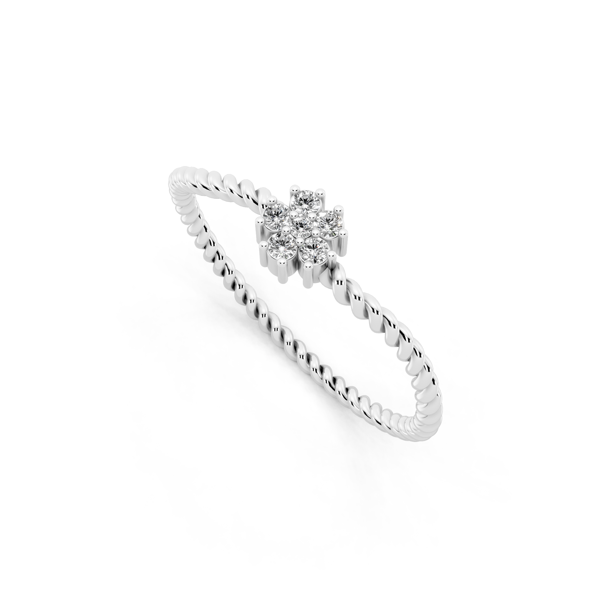 Dainty Twist Band Lab Grown Diamond Flower Ring for Fiancée