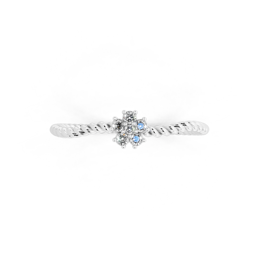 Dainty Twist Band Lab Grown Diamond Flower Ring for Fiancée