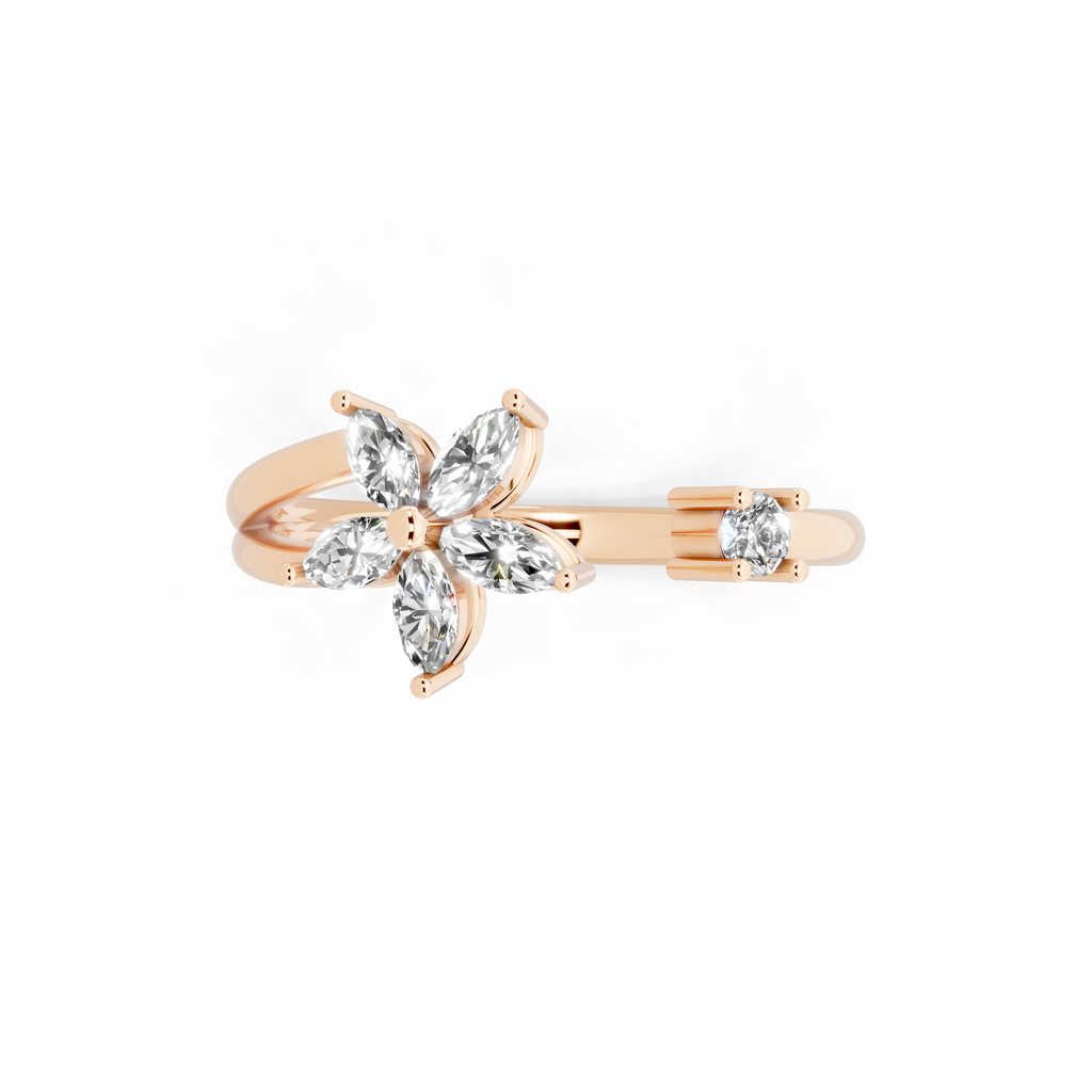 Elegant Floral Bypass Ring with Round & Marquise Brilliant Lab Grown Diamond
