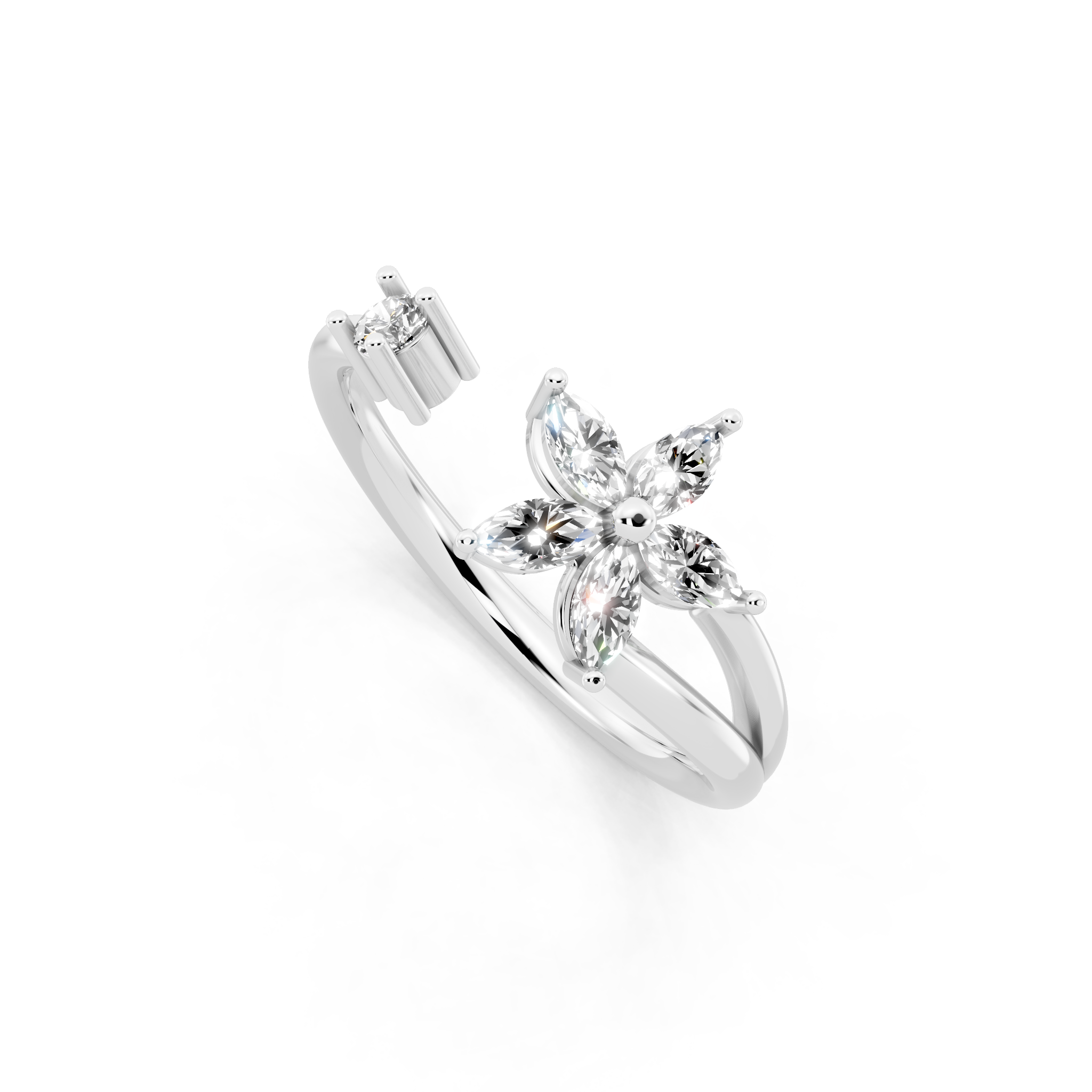 Elegant Floral Bypass Ring with Round & Marquise Brilliant Lab Grown Diamond