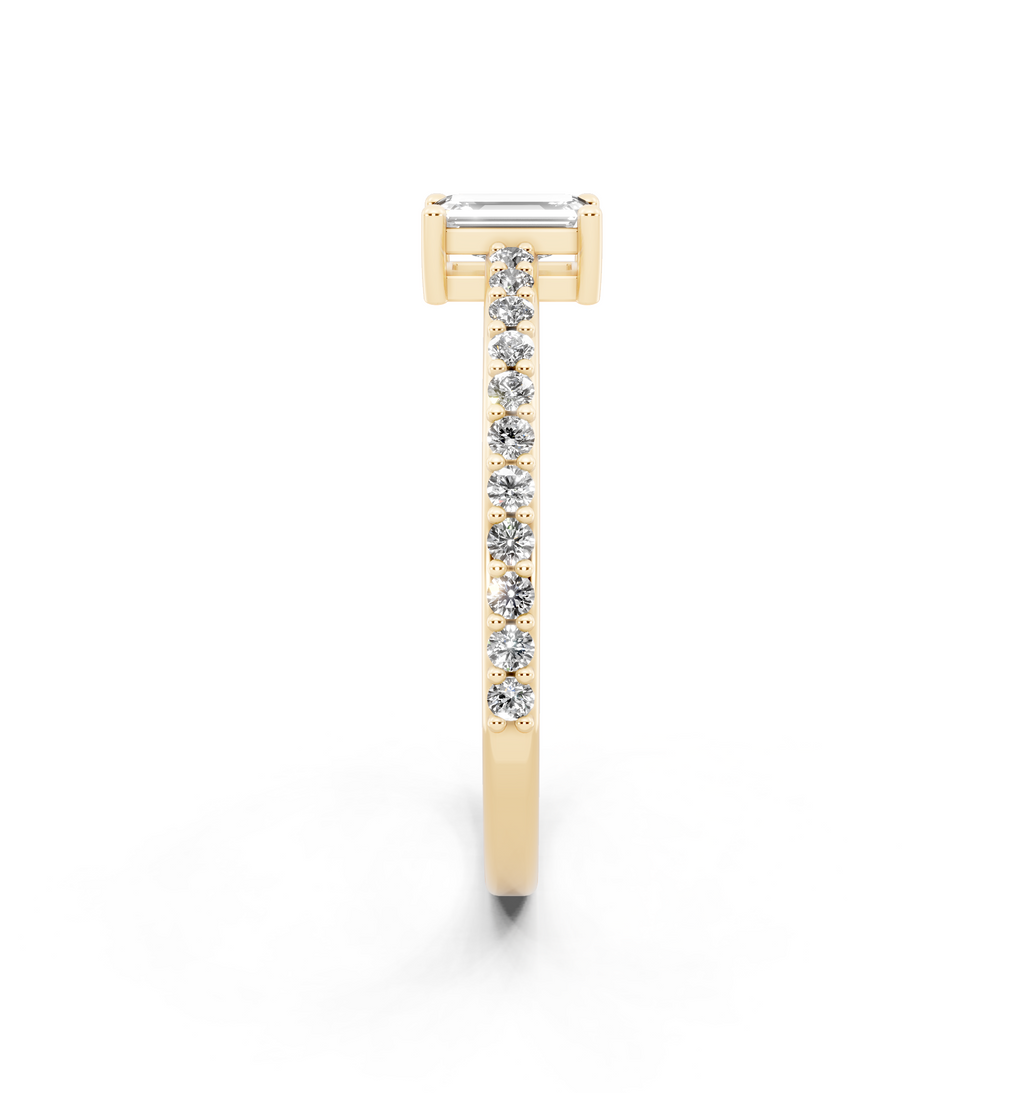 Delicate Emerald Cut Lab Grown Diamond Engagement Ring with Pave Band