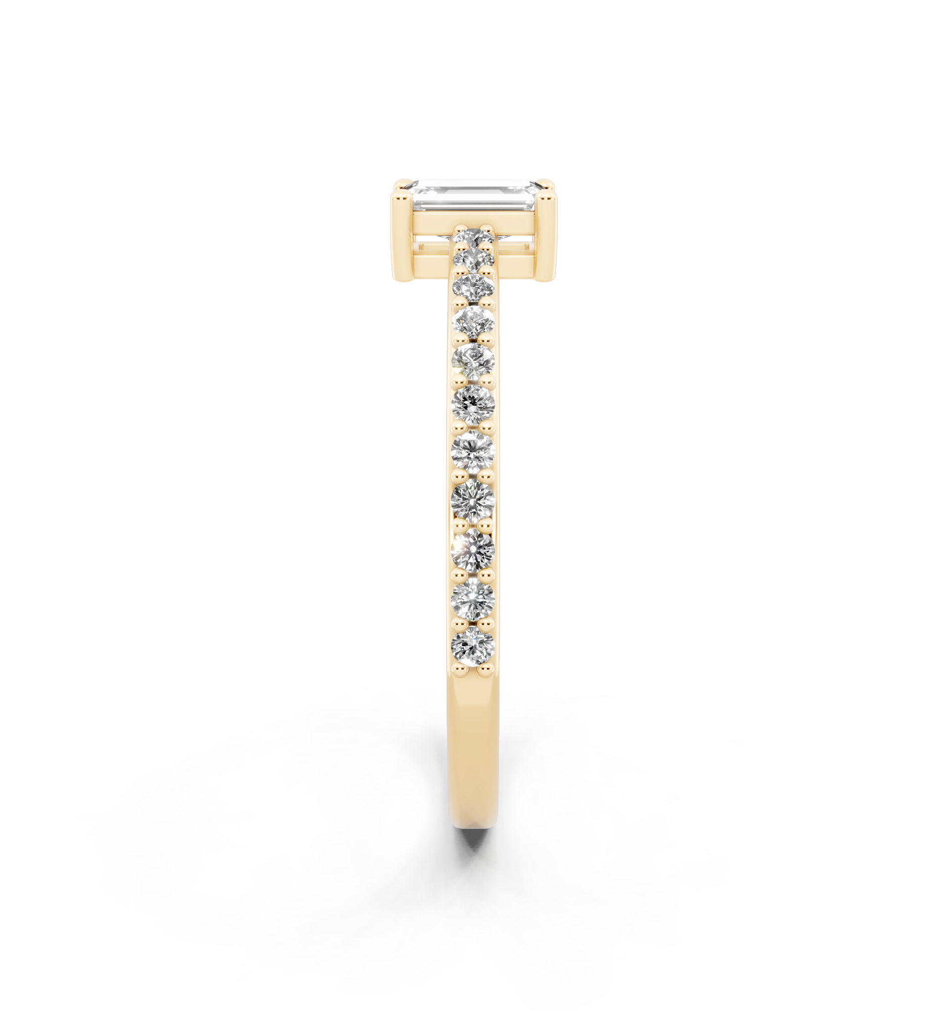 Delicate Emerald Cut Lab Grown Diamond Engagement Ring with Pave Band