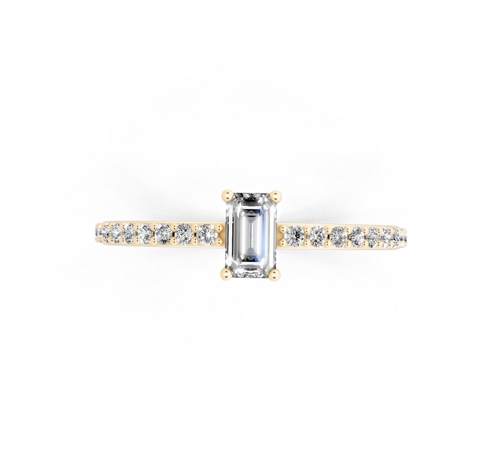 Delicate Emerald Cut Lab Grown Diamond Engagement Ring with Pave Band