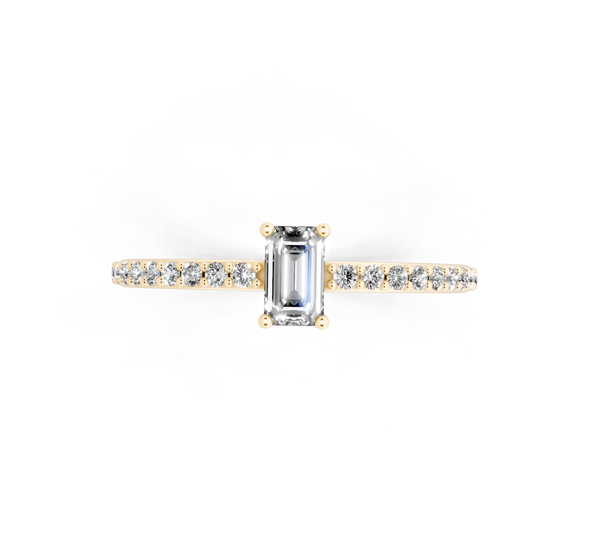 Delicate Emerald Cut Lab Grown Diamond Engagement Ring with Pave Band