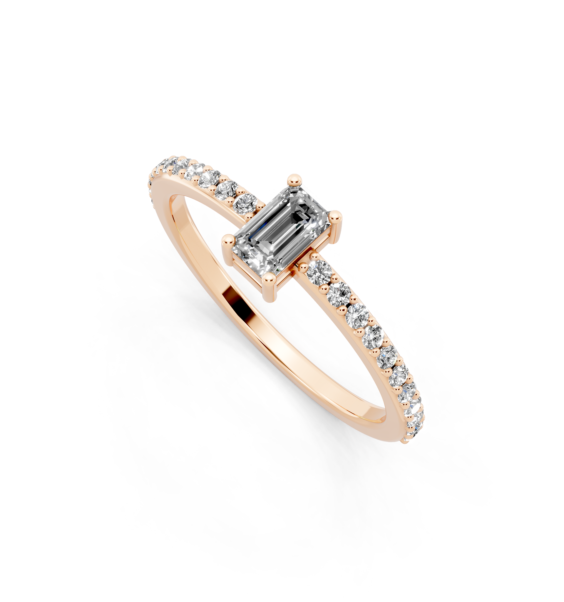Delicate Emerald Cut Lab Grown Diamond Engagement Ring with Pave Band