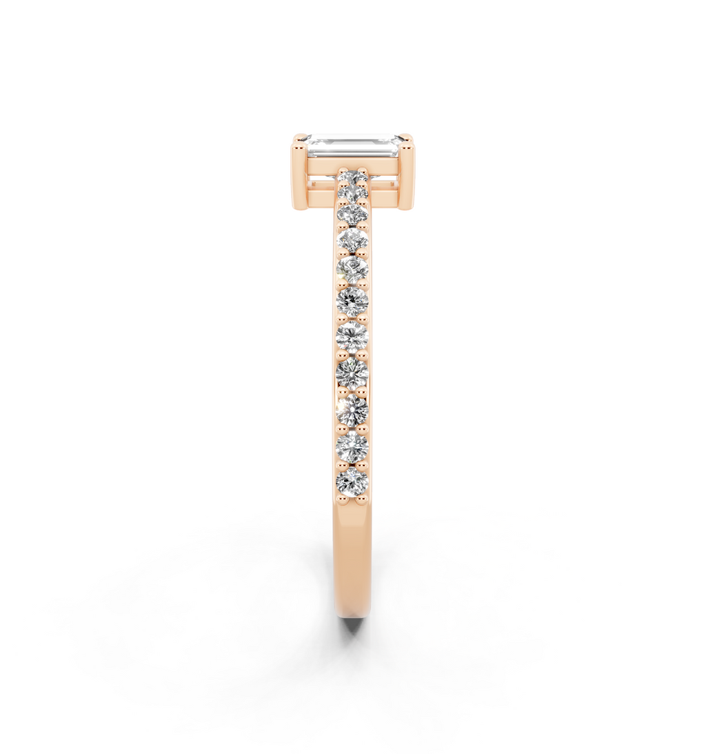 Delicate Emerald Cut Lab Grown Diamond Engagement Ring with Pave Band