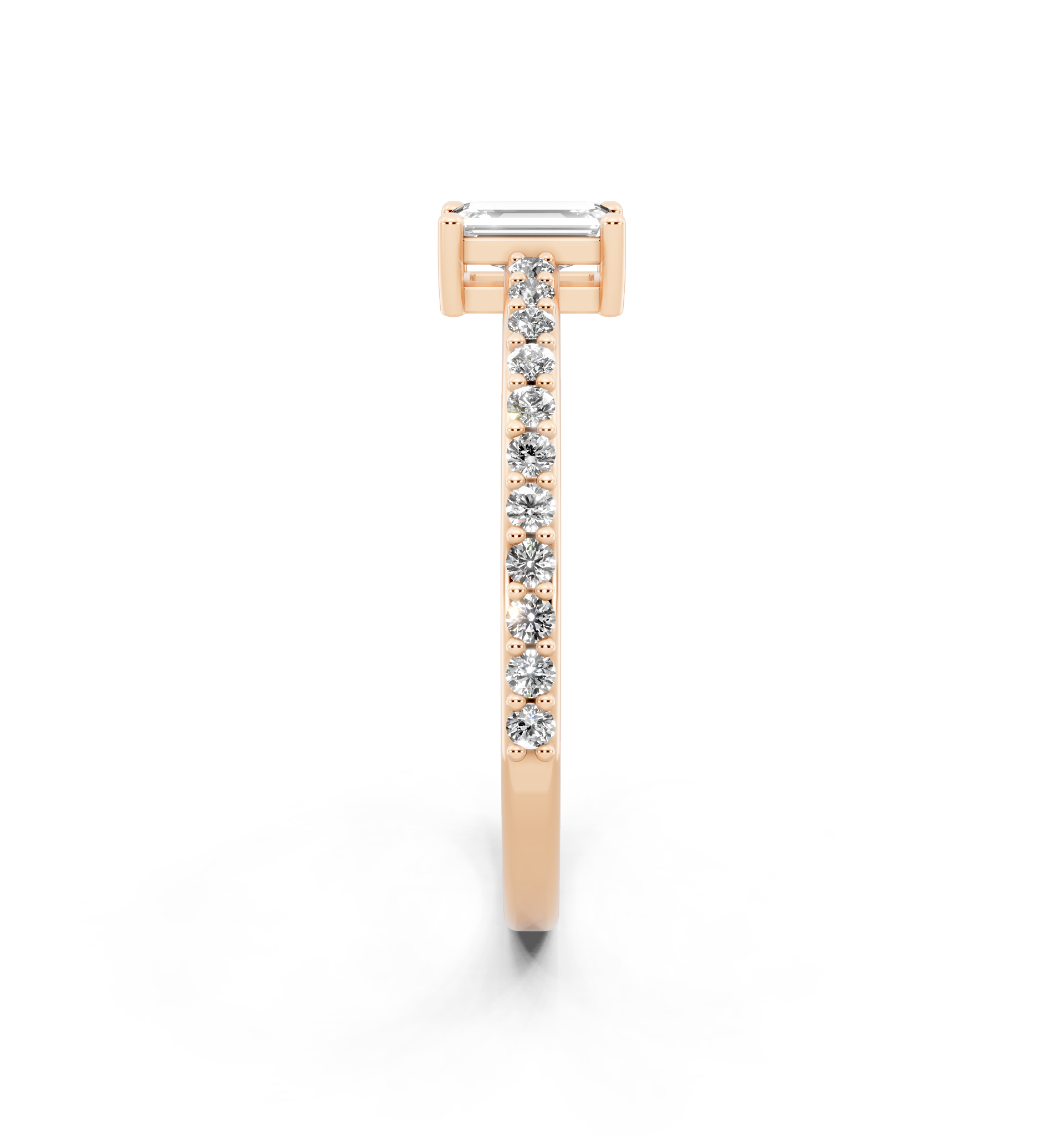 Delicate Emerald Cut Lab Grown Diamond Engagement Ring with Pave Band