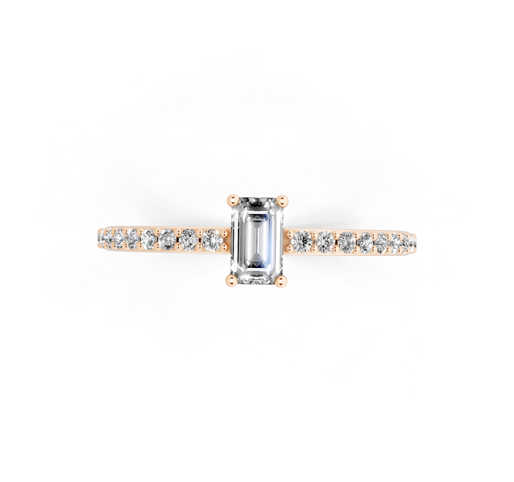Delicate Emerald Cut Lab Grown Diamond Engagement Ring with Pave Band