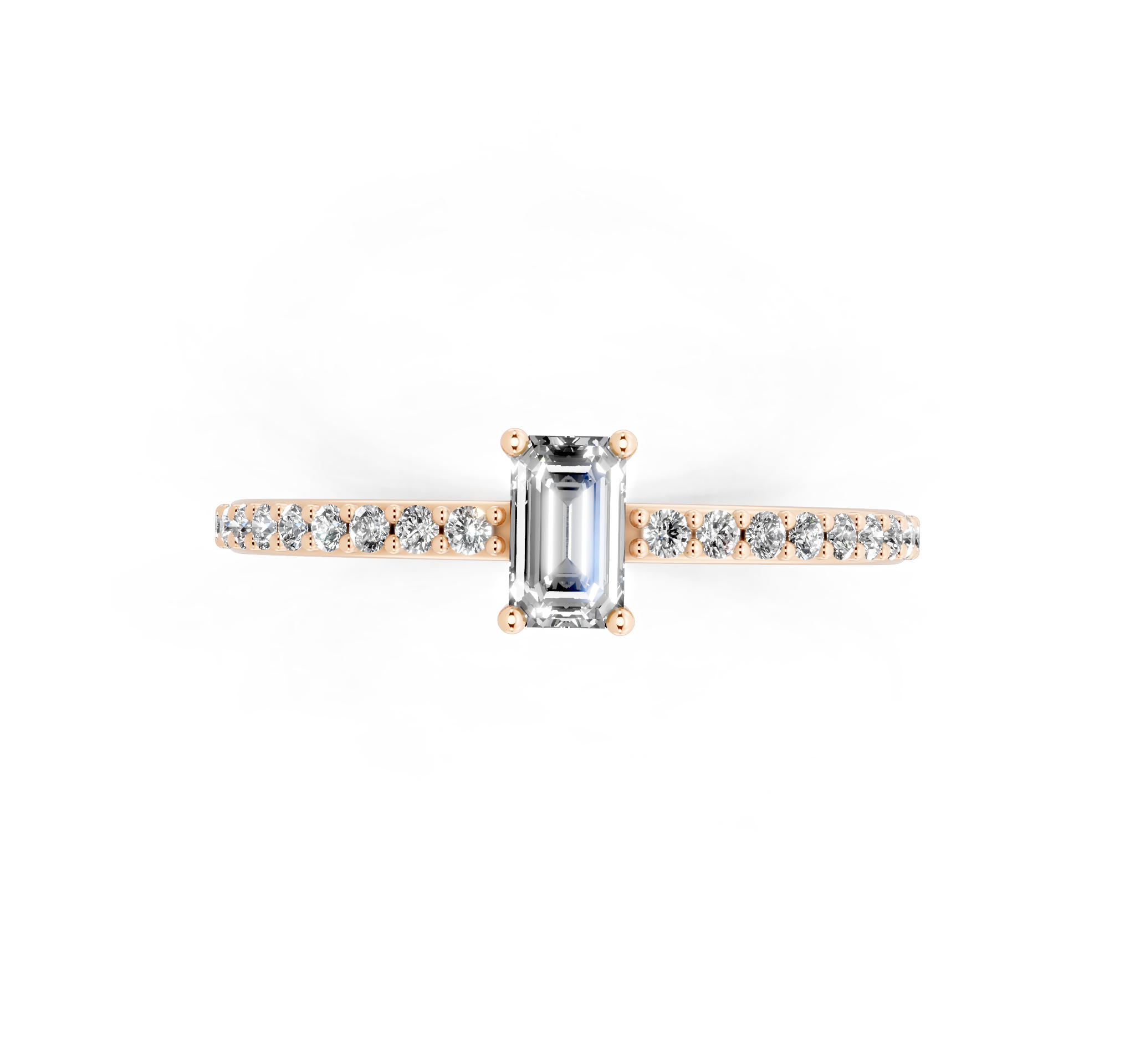 Delicate Emerald Cut Lab Grown Diamond Engagement Ring with Pave Band