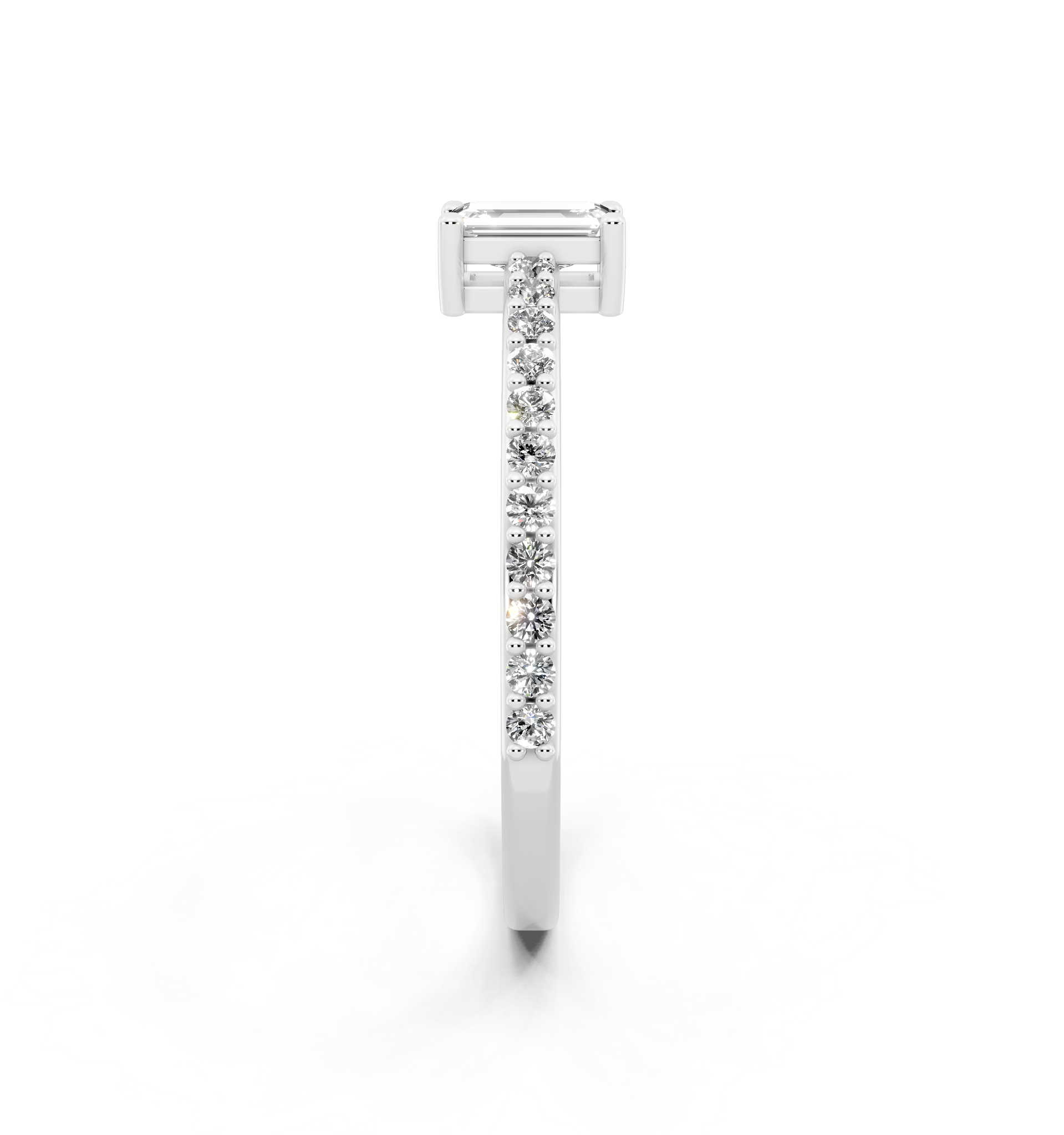 Delicate Emerald Cut Lab Grown Diamond Engagement Ring with Pave Band