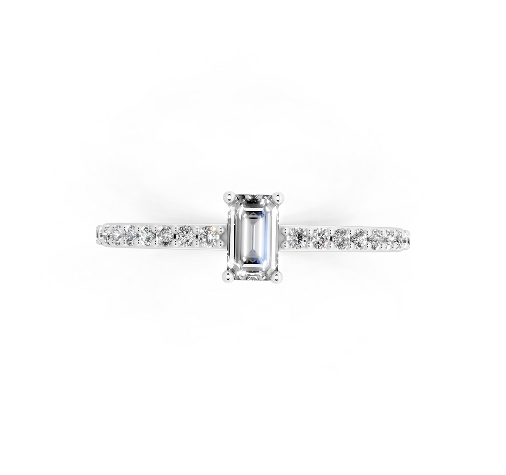 Delicate Emerald Cut Lab Grown Diamond Engagement Ring with Pave Band