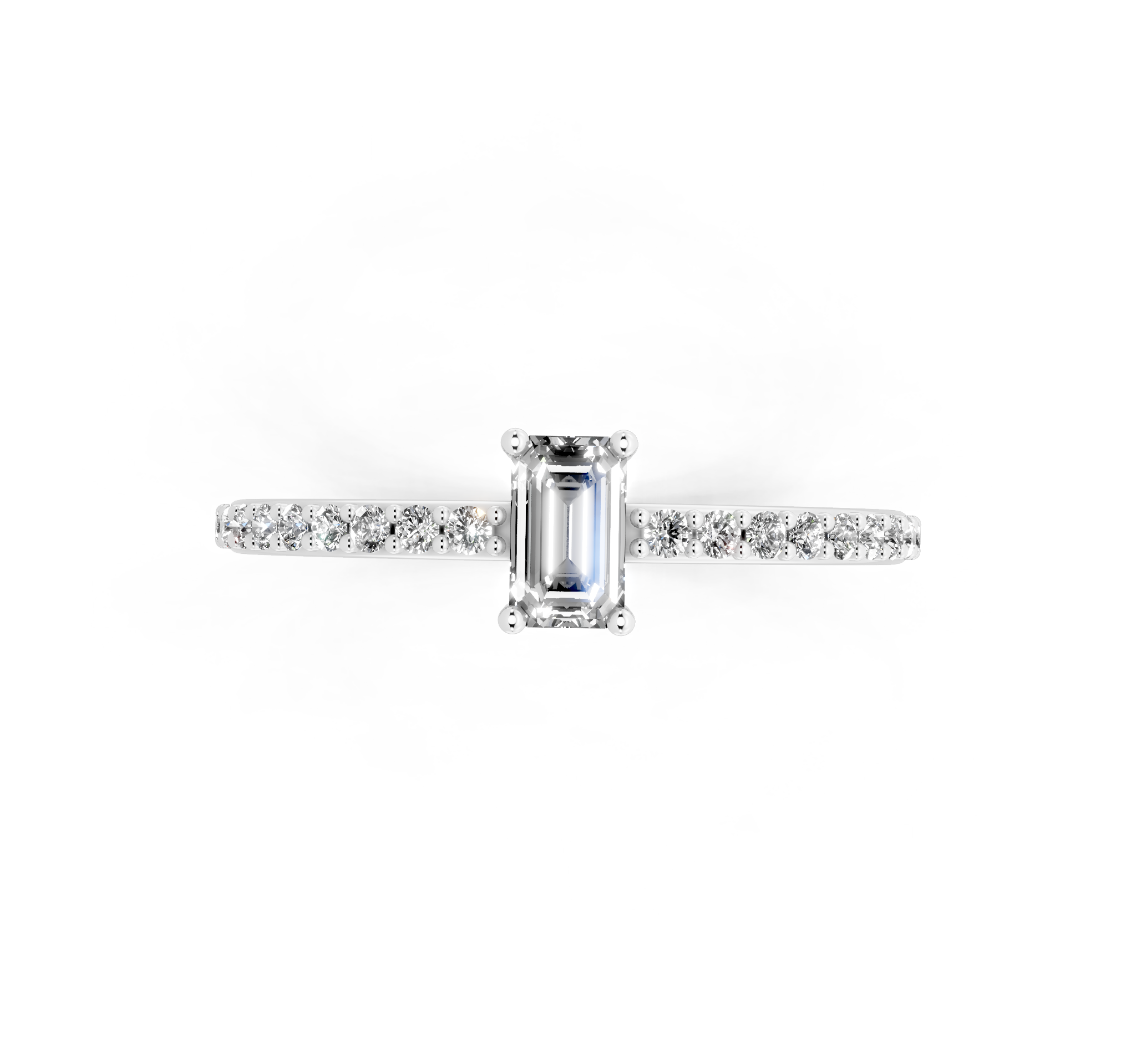 Delicate Emerald Cut Lab Grown Diamond Engagement Ring with Pave Band