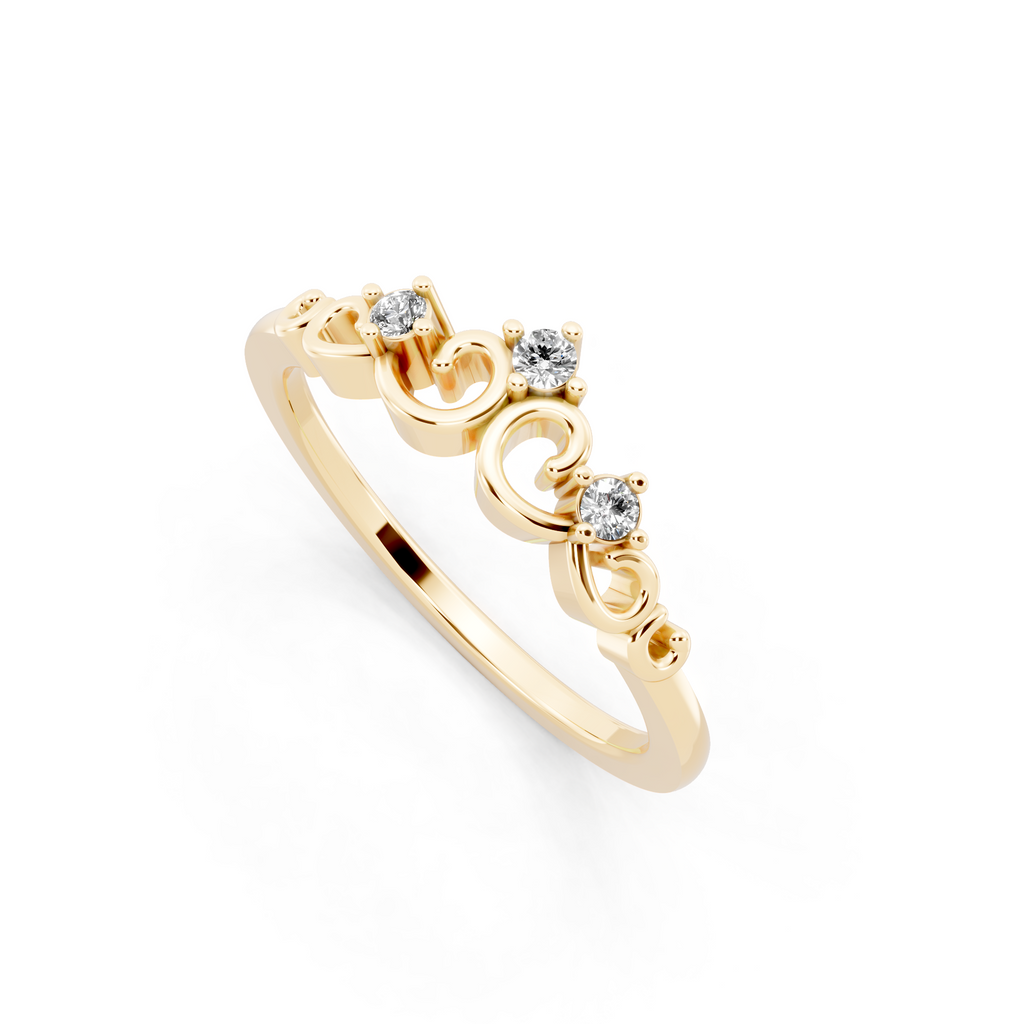 Vintage Scroll Crown Lab Grown Diamond Three-Stone Ring for Birthday Gift