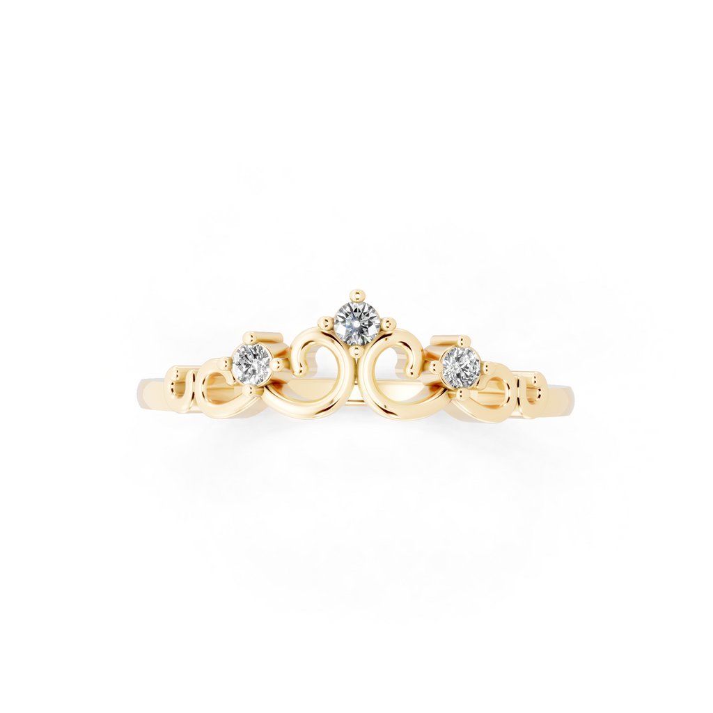 Vintage Scroll Crown Lab Grown Diamond Three-Stone Ring for Birthday Gift