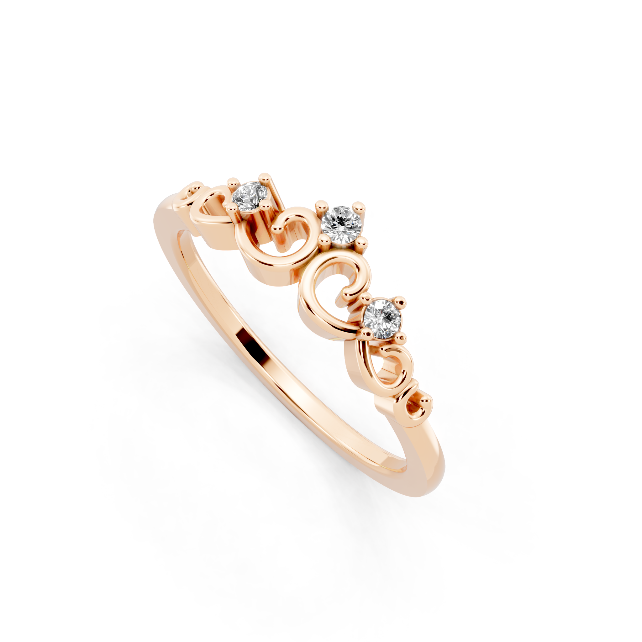 Vintage Scroll Crown Lab Grown Diamond Three-Stone Ring for Birthday Gift